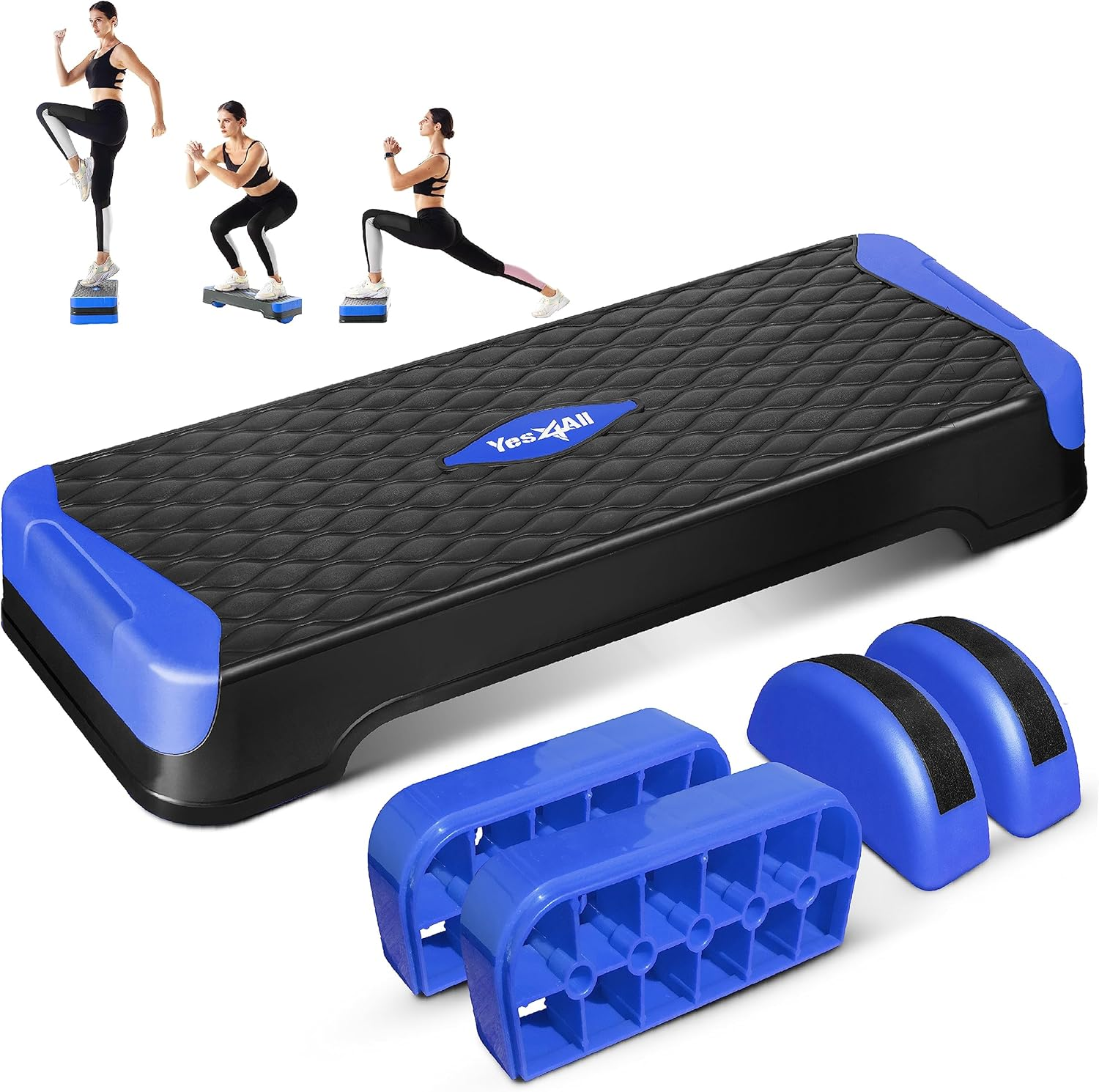 Yes4All Multifunctional Aerobic Stepper, Extra Half round Legs, 4'' 6'' Adjustable Step Aerobics Platform for Workout, Step & Balance Exercise