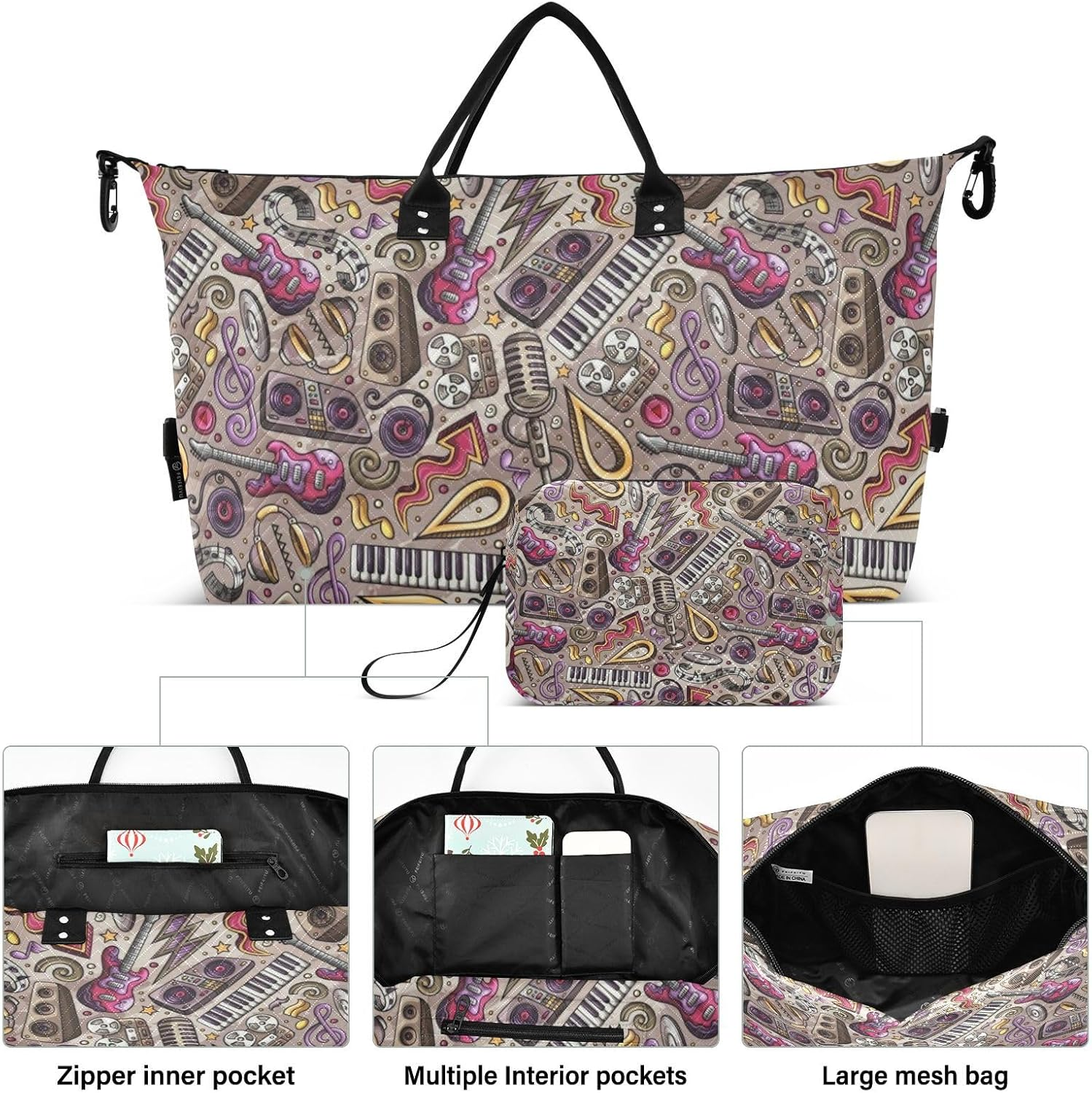 Color Guitar Sound Personal Item Travel Bag Travel Weekender Gear Bag Sports Tote Gym Bag with Adjustable Strap for Travel Multifunctional, Color Guitar Sound, 1 Size image number 2