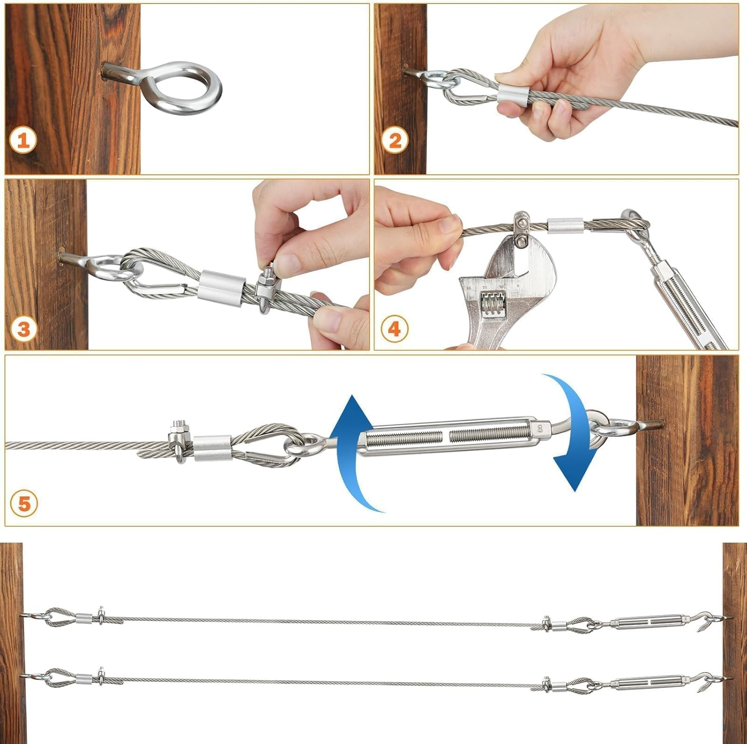 Tootaci 1/8 Stainless Steel Cable for Deck Railing, 30M/3Mm Steel Wire Rope Heavy Duty with M6 Turnbuckle for Cables Wire, 7&times;7 Strands Aircraft Cable for Shade Sail, Clothesline, anti Sag Gate Kit image number 1