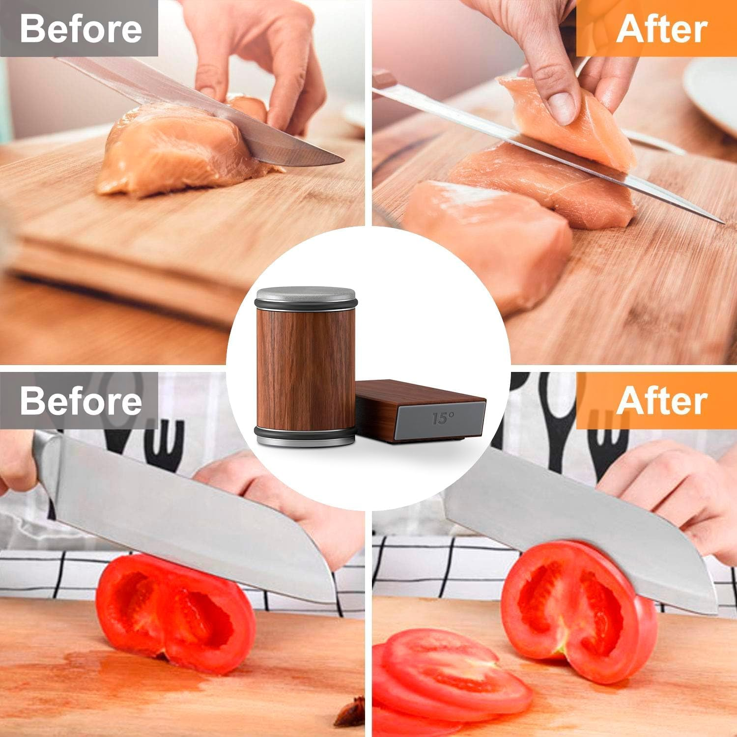 Tumbler Rolling Knife Sharpener with Diamond, Knife Sharpening Set, Rolling Knife Sharpening for Kitchen Knives, Knife Sharpener Kit Offers 15-20 Degree Sharpening for Chef'S Knife Sets, Scissors image number 3