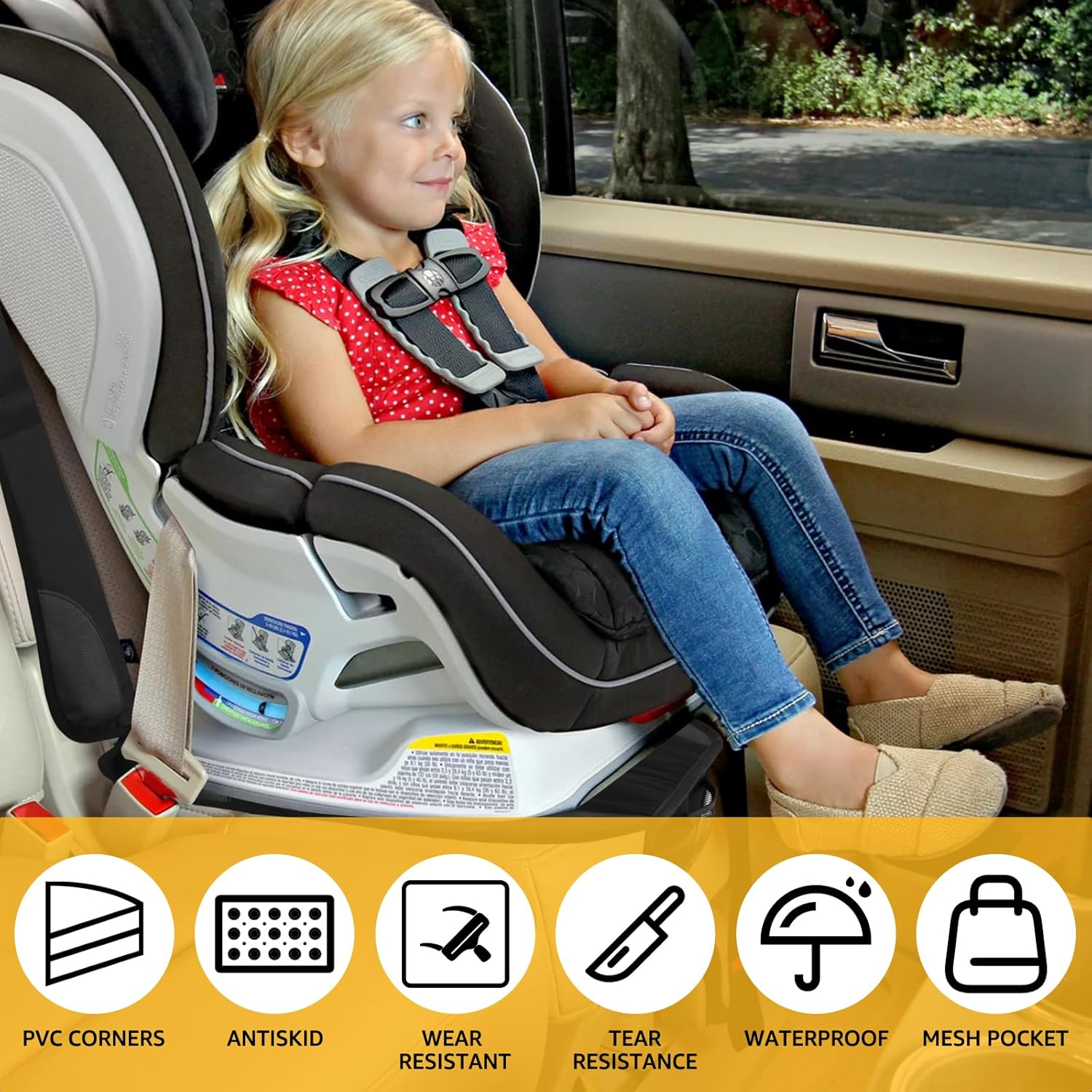 Fxvhojq Car Seat Protector Universal Seat Covers for Baby Car Seat Waterproof Child Car Seat Mat Non-Slip Car Seat Cover with Mesh Pockets Waterproof Seat Protectors for Vehicles Baby Pets image number 3