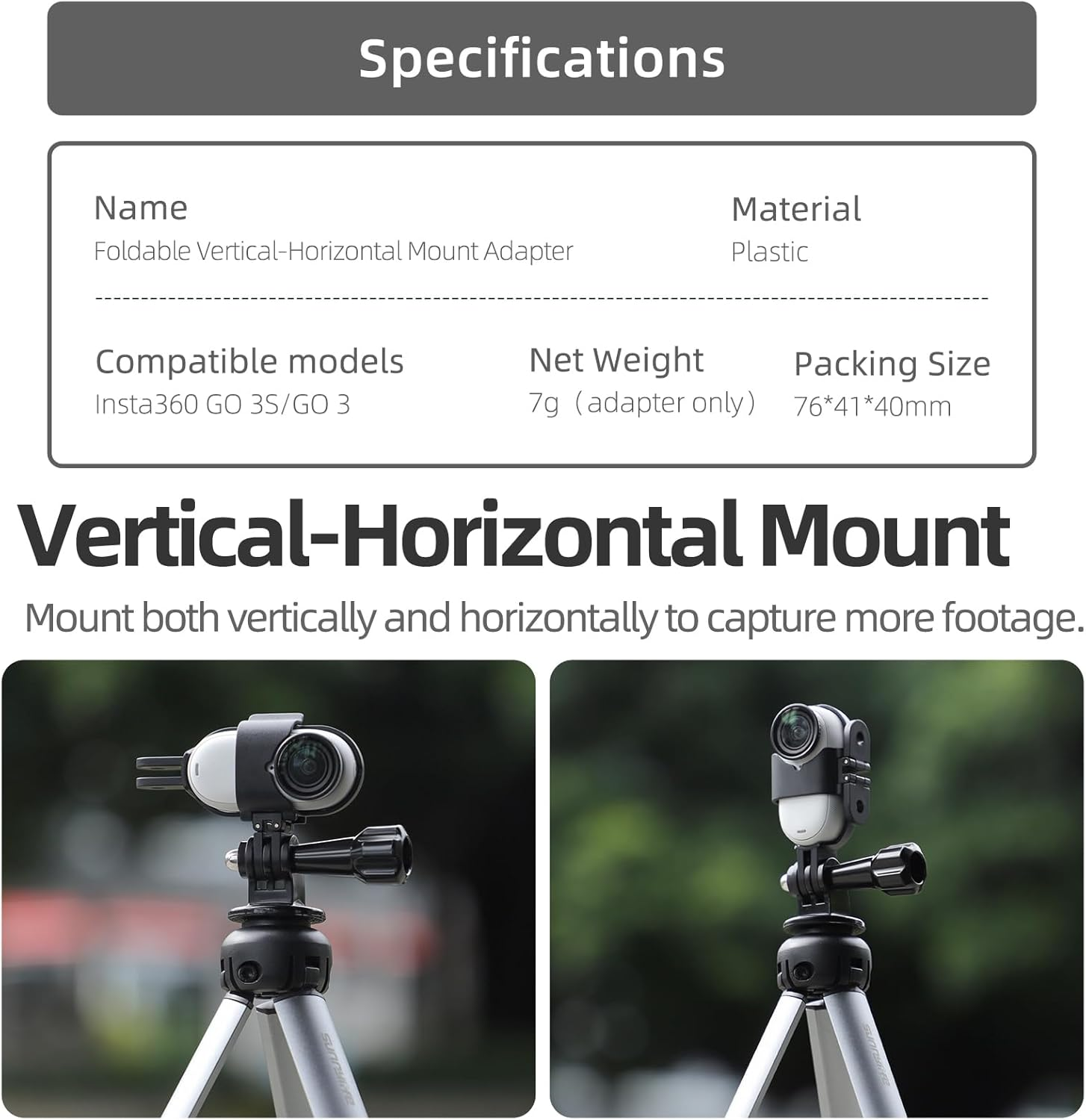 Buziba Camera Mount Adapter for Insta360 GO 3S/GO 3 Foldable Vertical-Horizontal Frame Adapter Quick Release Adapter Expansion with 1/4&rdquo;Thread Interface image number 4