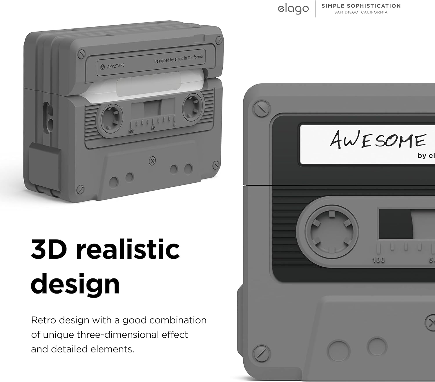 Elago Cassette Tape Case Compatible with Airpods Pro 2Nd Generation Case, Lanyard Included, Shock Resistant, Full Protection, Compatible with Airpods Pro 2 Case Cover (Black) - Black image number 6