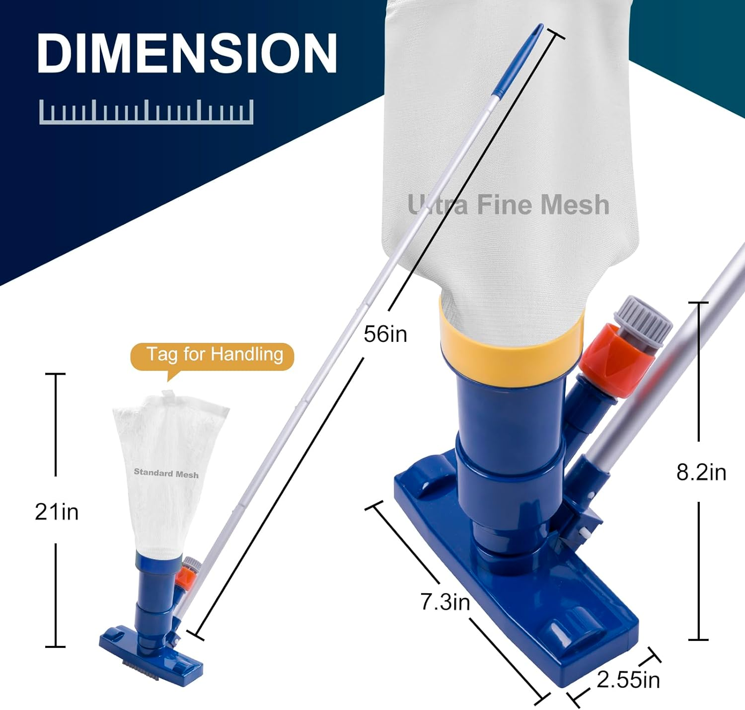 POOLAZA Portable Pool Vacuum Jet Underwater Cleaner (2024 Upgrade)With Fine Mesh Bag& 56" Pole, Handheld Jet Pool Vacuum for above Ground Pool, Underwater Spa Pool Vacuum Cleaner Attach to Garden Hose image number 1