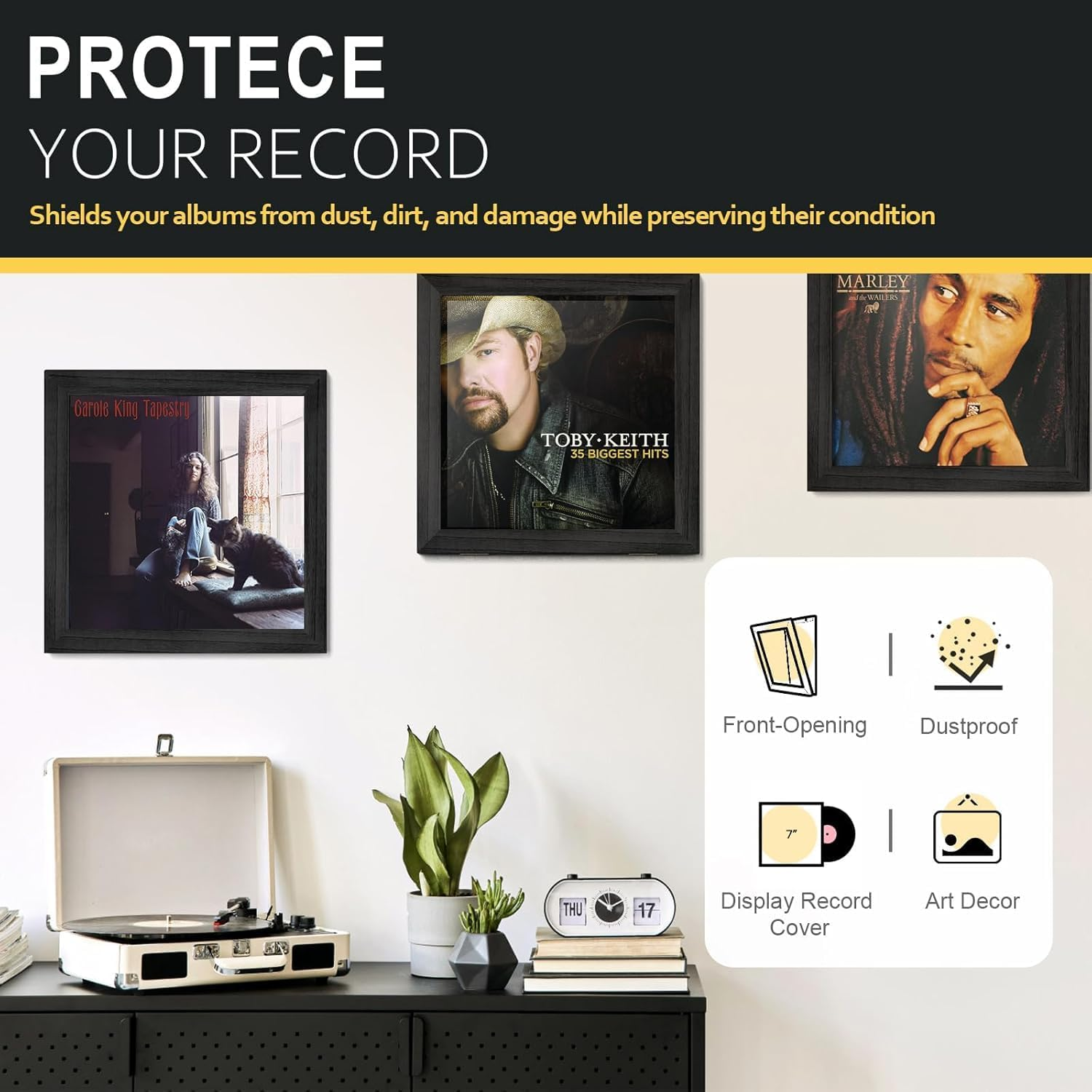 Yoimori Vinyl Record Frame, 3-Pack Record Frame for Vinyl Records Display, Album Frames for 12X12 Inch LP Cover Display (3 Pack/Black) image number 3