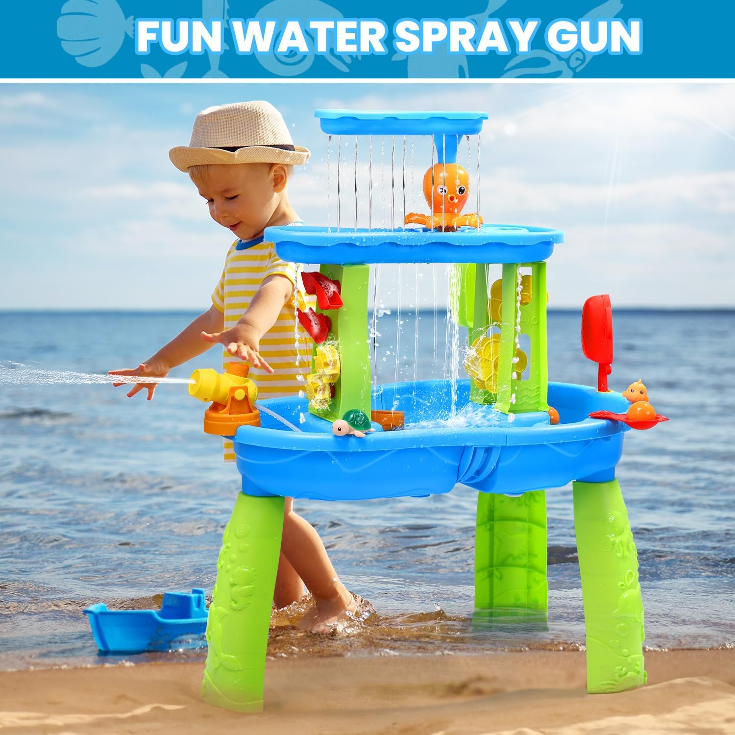 Skirfy 3-Tier Water Table for Toddlers Kids, Outdoor Sand and Water Play Water Activity Tables Beach Toys for outside Backyard for Toddlers Age 3-5