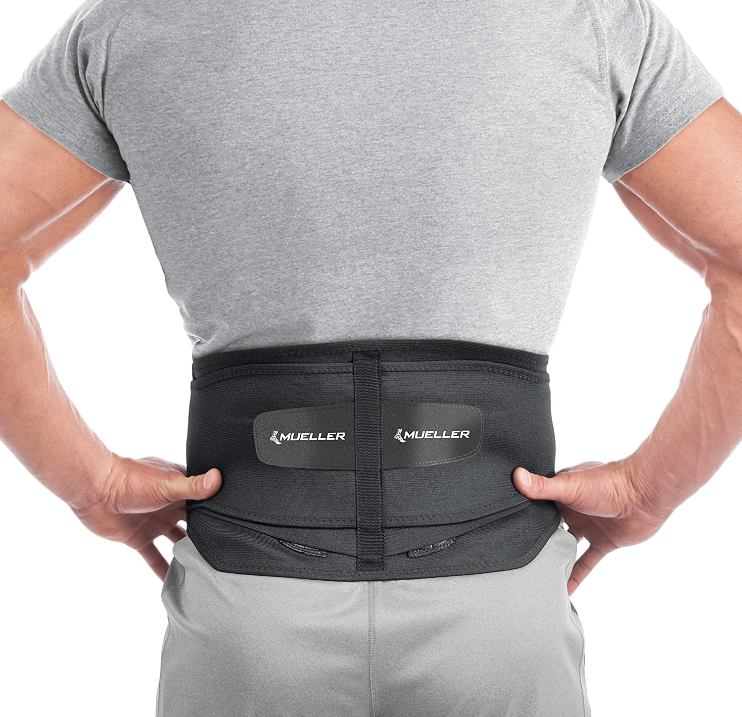 Mueller Sports Medicine Lumbar Support Back Brace with Removable Pad, Black, One Size