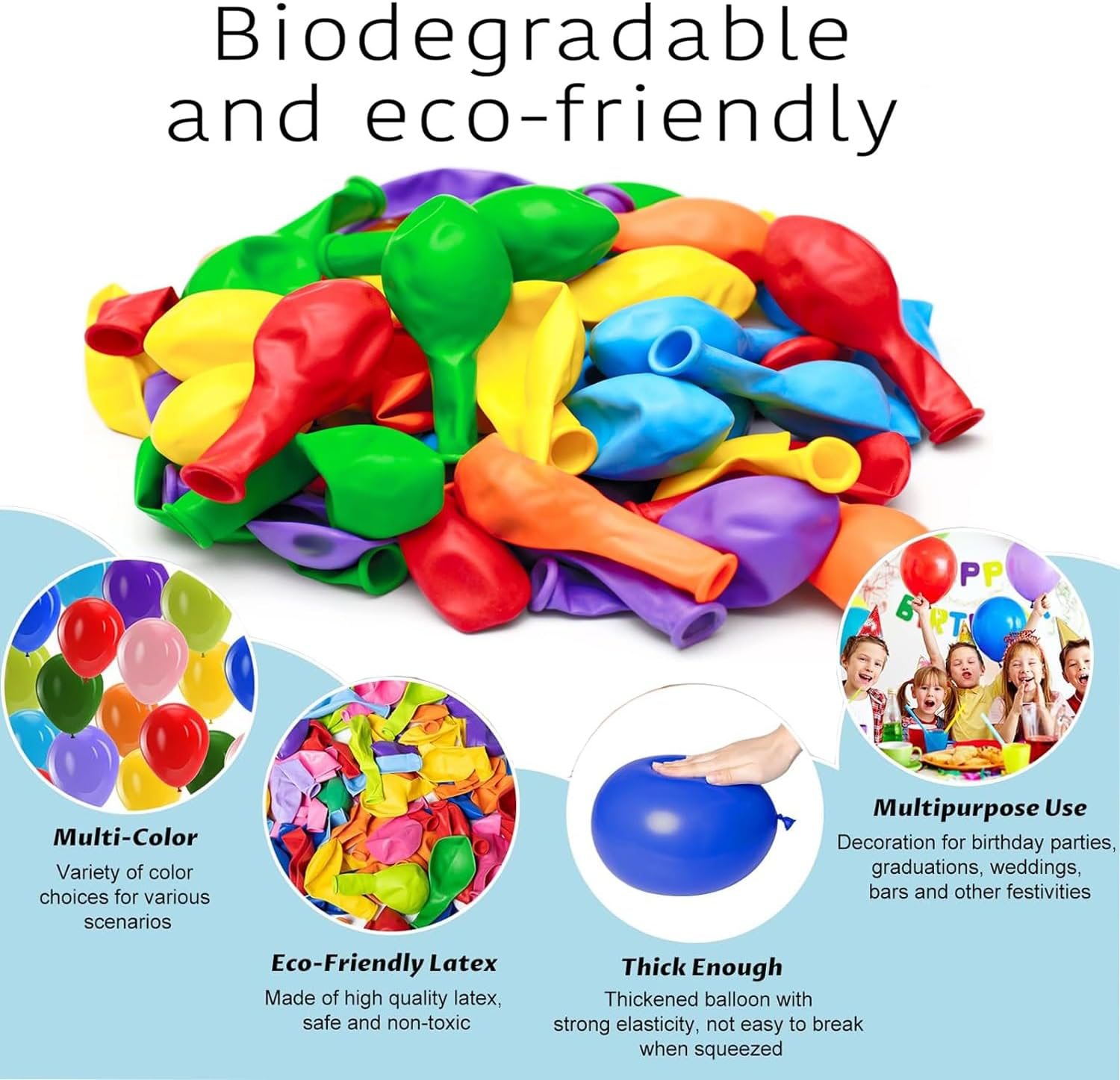 100Pcs 12 Inch Rainbow Latex Balloons for Birthday, Baby Shower, Wedding. Vibrant Assorted Colors for Party Decorations - Create Stunning Balloon Arches & Backdrops with Ease! image number 4