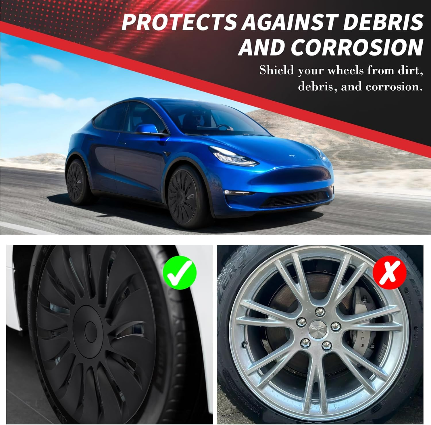 LPZAKVE Tesla Model Y Wheel Covers 19 Inch, Symmetrical Matte Black Hubcaps Accessories Fit to Tesla Model Y 2024 to 2021, Set of 4 Pcs Rim Protector (Storm Style B) image number 5