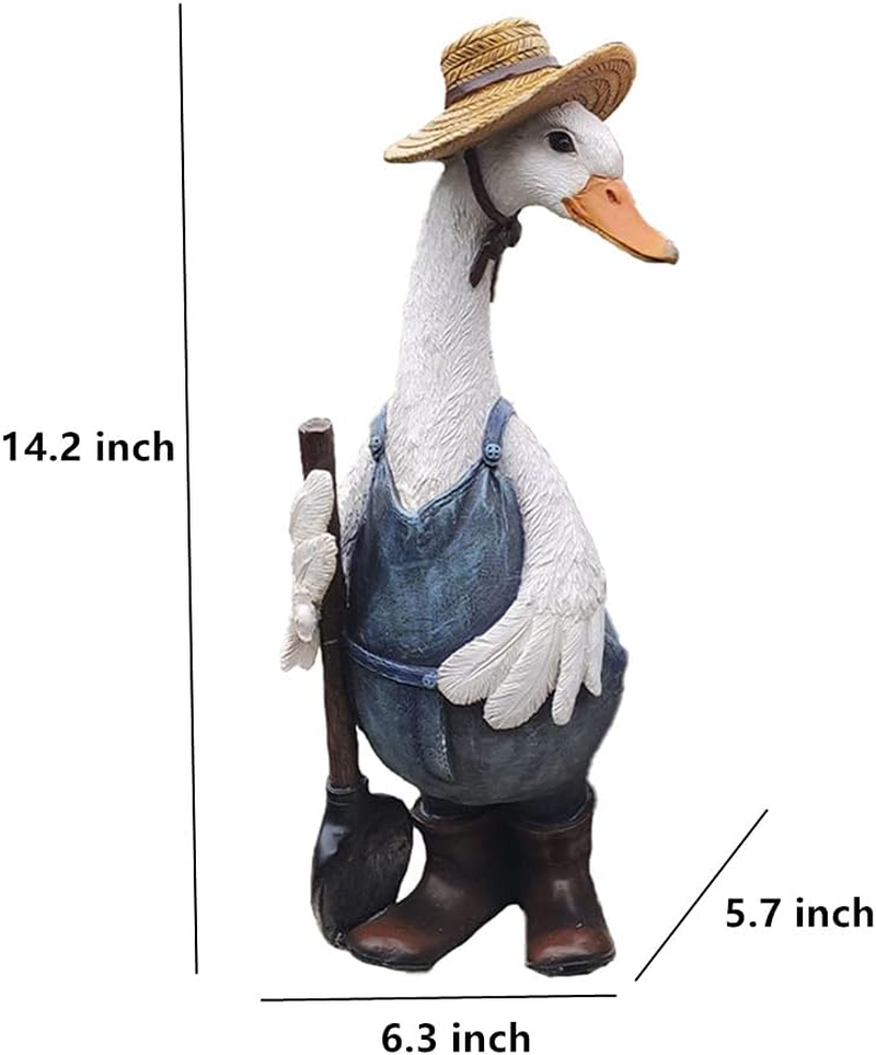 Ironrain Garden Statues Gardener Couple Duck, Indoor Outdoor Decorations Cute Ducks Art D&eacute;cor Goose Figurine Ornament for Yard Home Garden Patio and Office (Male) - Male image number 4