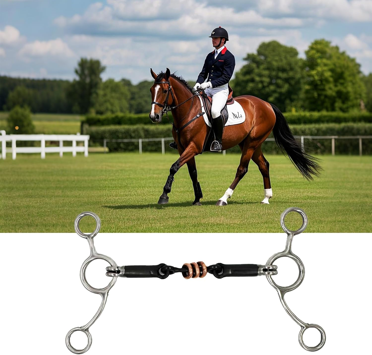 MP2MINGPIN Double-Jointed Bit Stainless Steel Snaffle Bits for Horses with Three Brass Rings,Durable and Comfortable Horse Bit for Riding Enthusiasts and Trainers image number 5