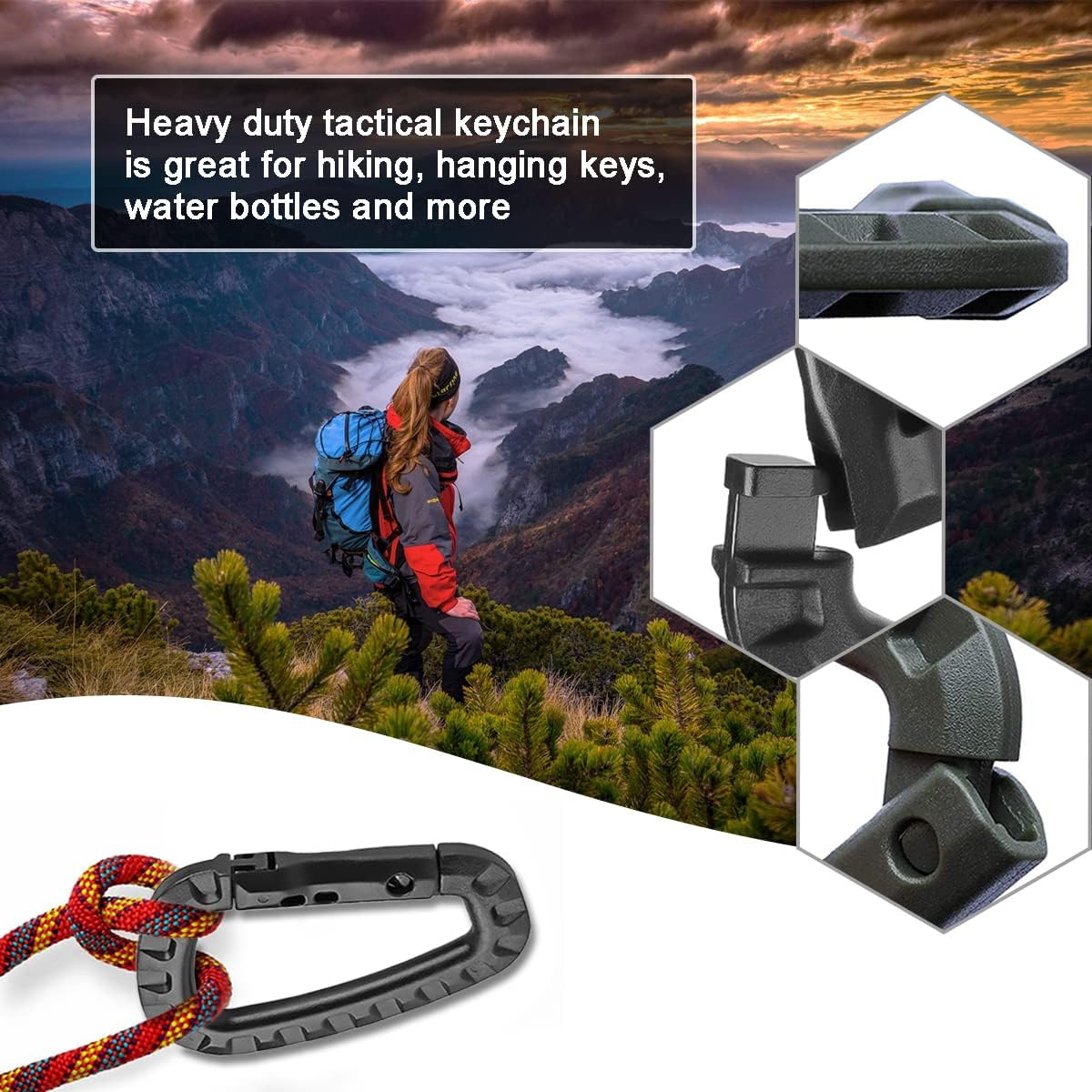 Tactical Gear Clips Plastic Carabiner Keychain Clip D-Rings Spring Snap Hook for Backpack, Molle System, Bag, Key Chain image number 4