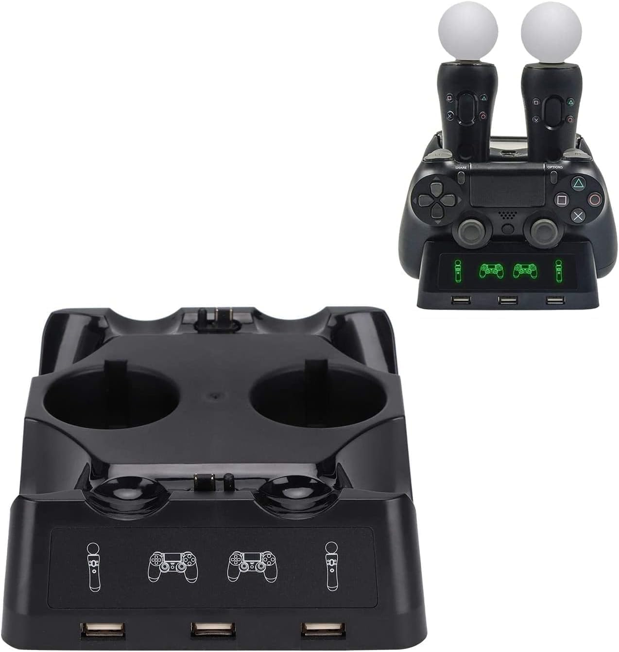 Controller Charger Station VR Move Motion Controller Charging Dock with LED Indicator, Compatible with Playstation4/ PS4/ PS4 Slim/ PS4 Pro