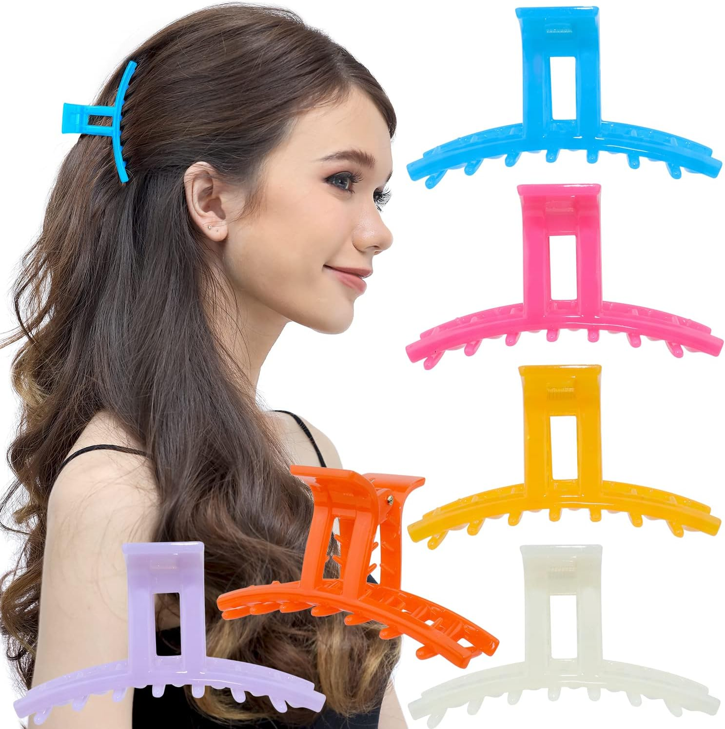 RC ROCHE ORNAMENT 6 Pcs Womens Strong Hold Claw Thick Hair Clip No Slip Grip Strong Spring Teeth Claw Jaw Clamp Beauty Fashion Girls Ladies Classic Plastic Accessory Clips, Small Jelly Sweet Multicolor