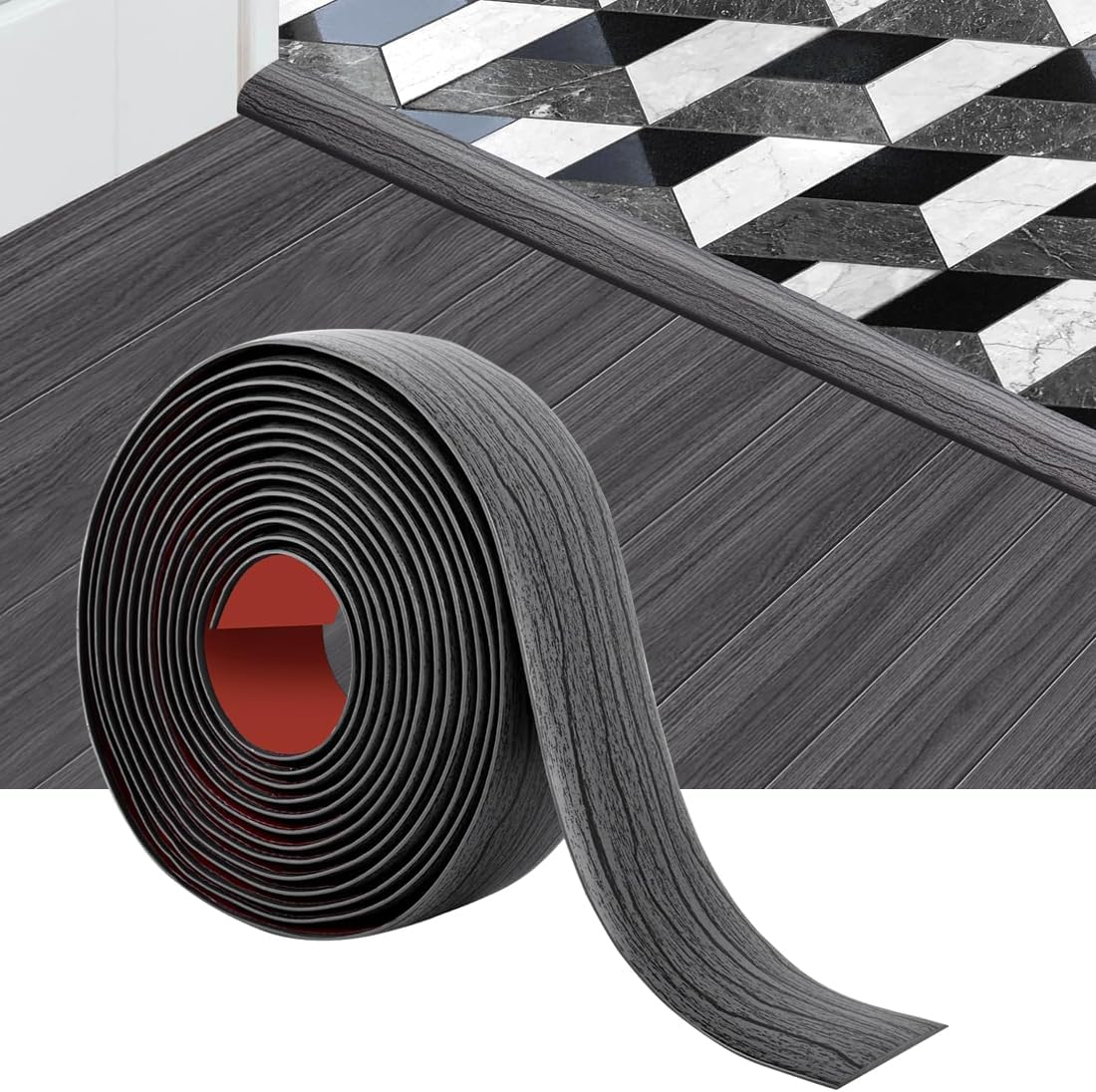 10 Ft Floor Transition Strip,Peel and Stick Floor Divider Strip,Self Adhesive Vinyl Floor Transition Strip,Floor Flat Divider Strip for Joining Floor Gaps,Threshold Cover (Black Walnut)