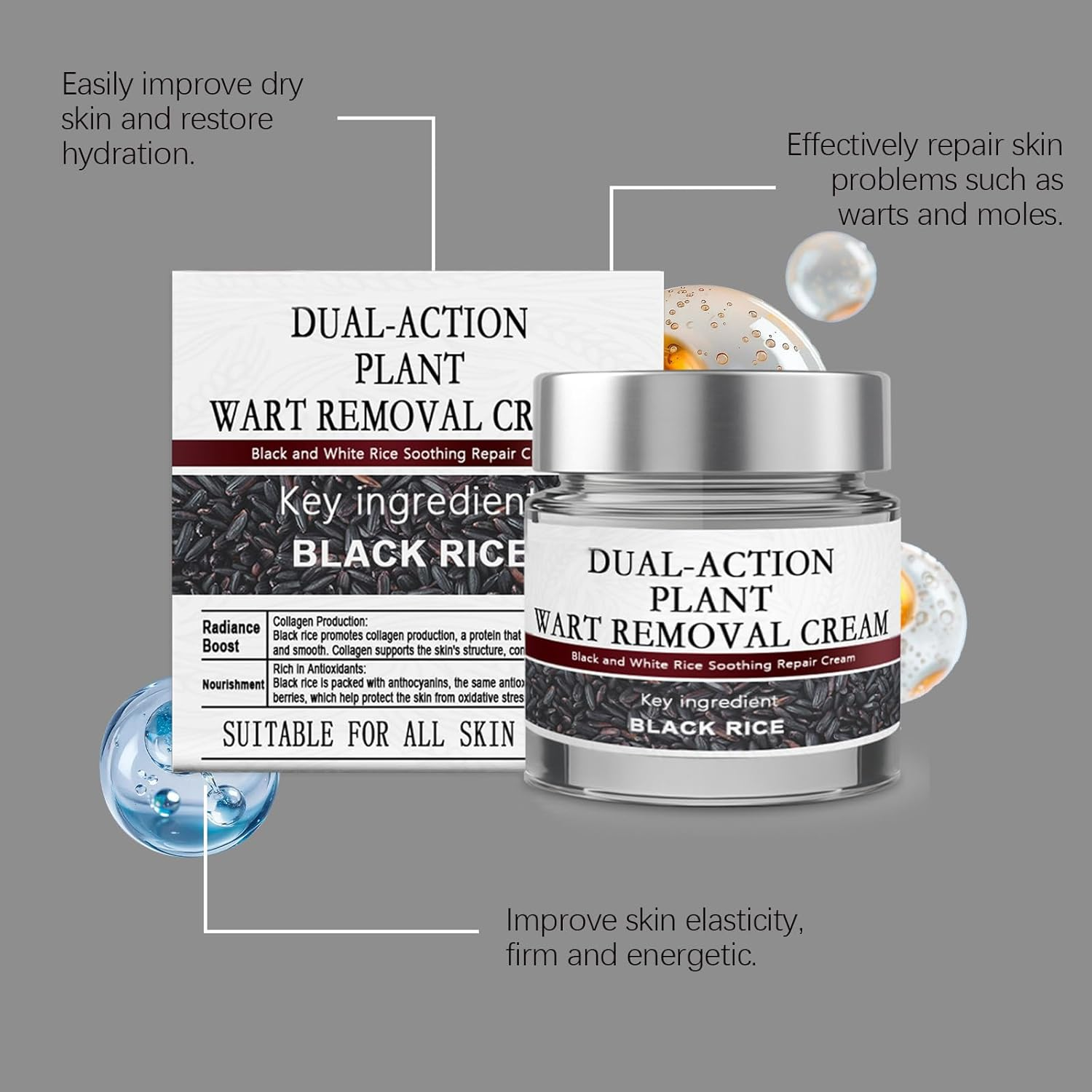 Keratin Erase Dual-Action Renewal Cream,Black and White Rice Cream,Professional Hydrating Care,Natural Body Serum Suitable for All Skin Types image number 2