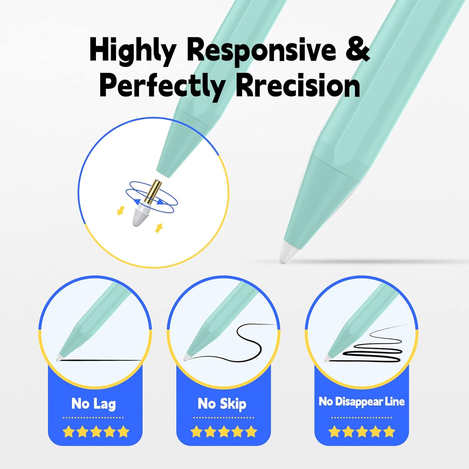 Stylus Pen for Ipad with Palm Rejection, Active Pencil 2Nd Generation Compatible with Apple Ipad Pro 11/12.9, Ipad 10/9/8/7/6Th Gen, Ipad Mini 5Th/6Th Gen,Ipad Air 3Rd/4Th/5Th Gen-Green - Black image number 7