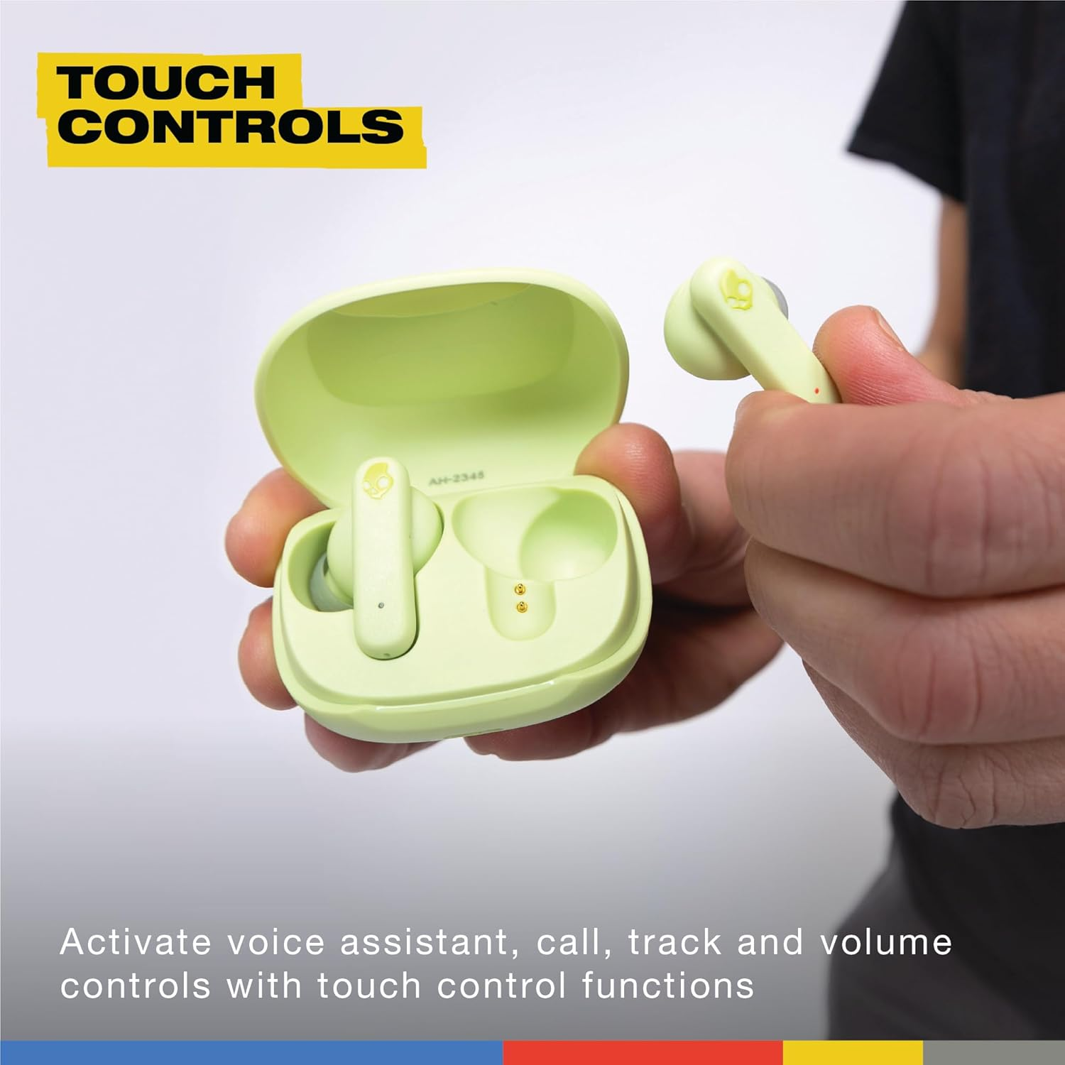 Skullcandy Smokin' Buds True Wireless Earbuds with Supreme Sound, 50% Renewable Plastics and Microphone, 20 Hours Battery, Bluetooth Earbuds for Iphone, Android, and More - Matcha - Bone image number 4