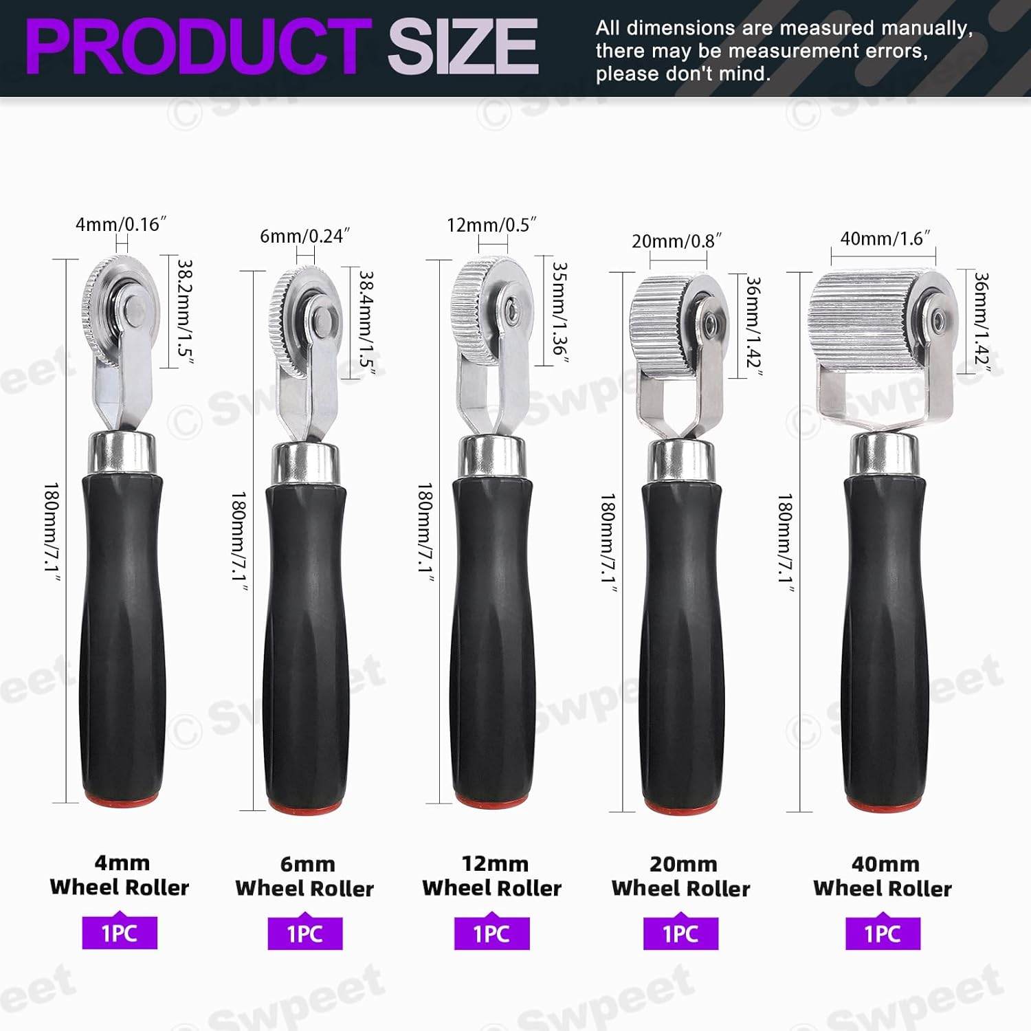 Swpeet 5Pcs 5Sizes Car Sound Deadening Roller Set, Auto Noise Roller Car Sound Deadener, Metal Installation Tool for Auto Car Sound Deadener, Installation Tool Rolling Wheel Interior Accessories image number 6