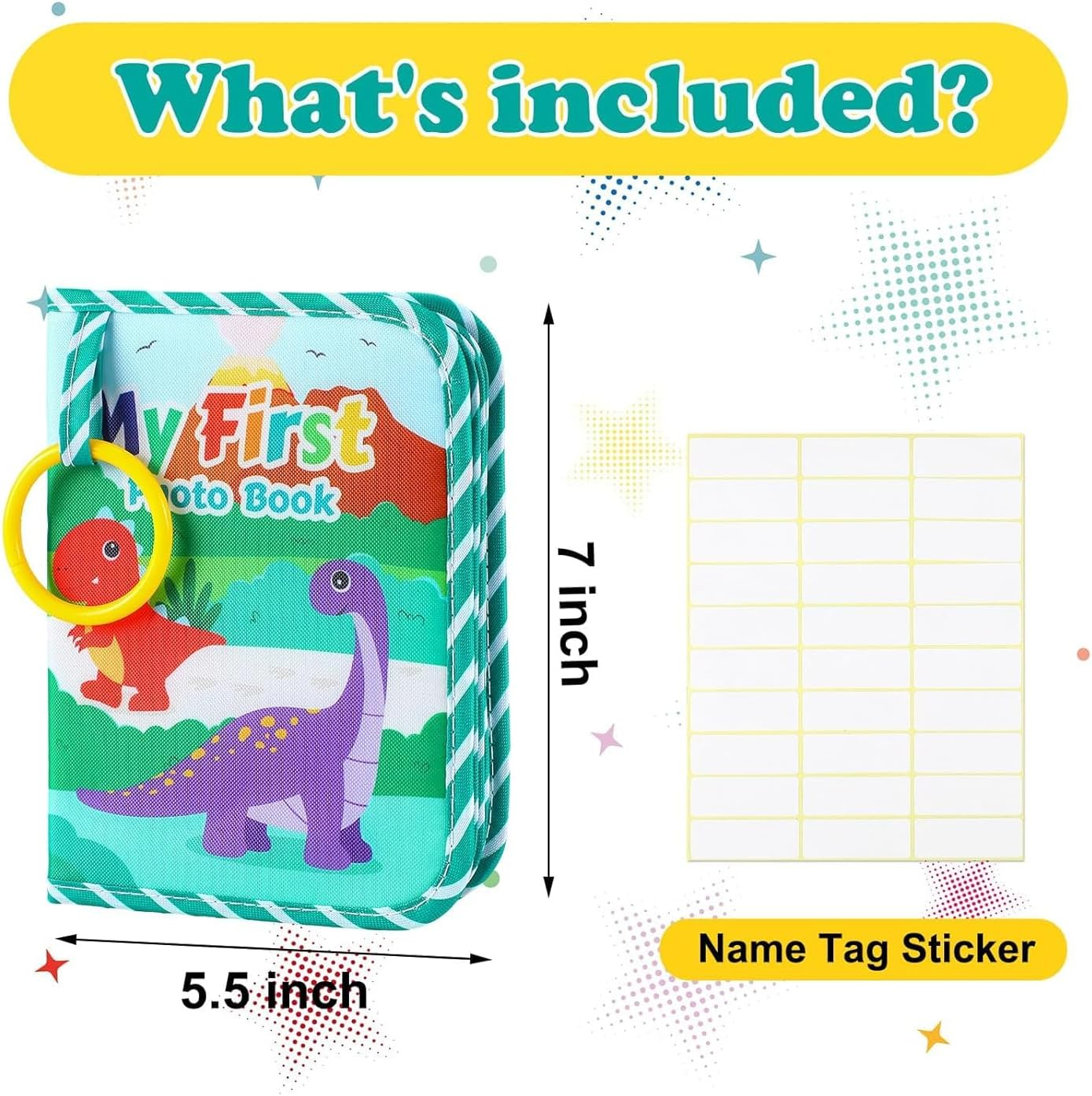 Baby Photo Album First Family Memory Book for Newborns, Toddlers Soft Photo Cloth Book with Mirror, Quality Gifts for Girls and Boys, 1St Birthday, Baby Shower (Green Dino) image number 6