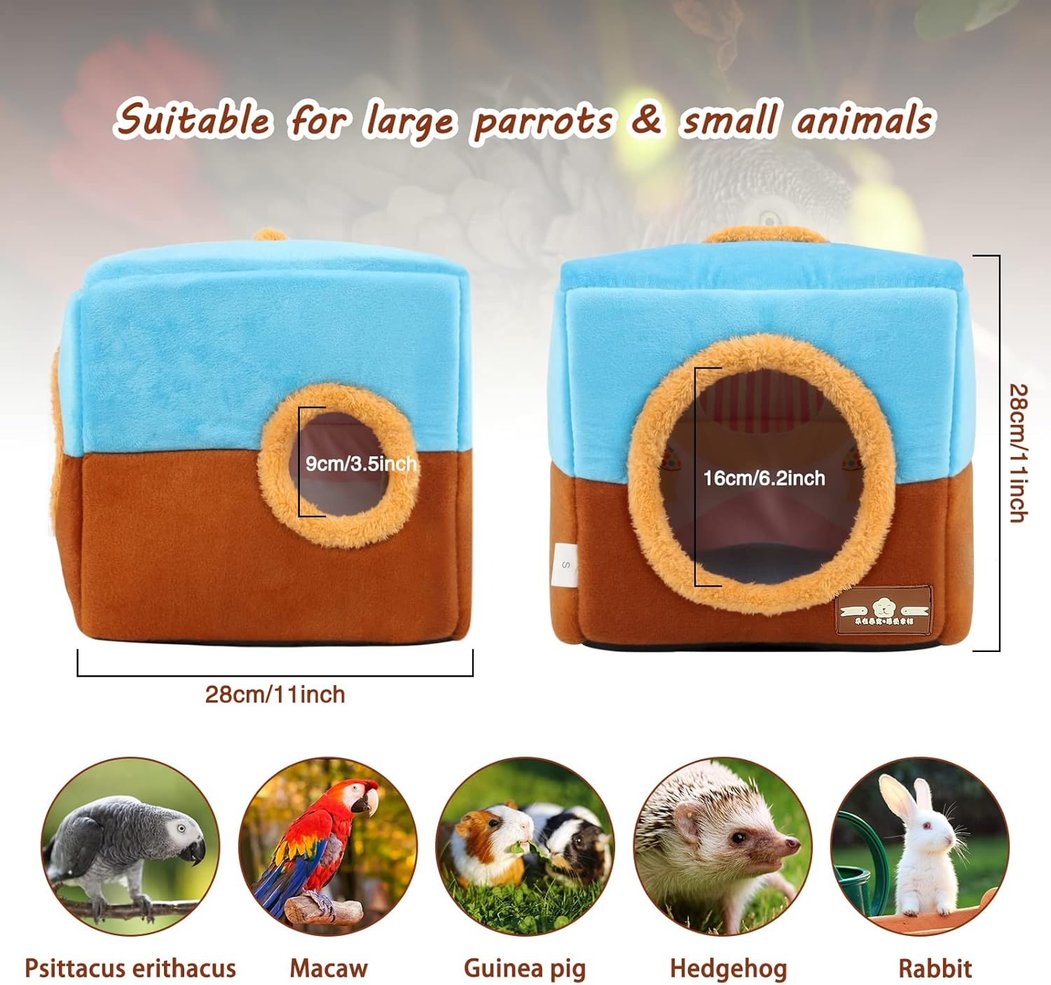 GINDOOR Large Size Parrot Nest House - Winter Warm Bird Snuggle Hut Hanging Birds House Cage Hideaway Cave Bed for Large Birds Amazon Parrots African Grey Cockatoos Macaws image number 2