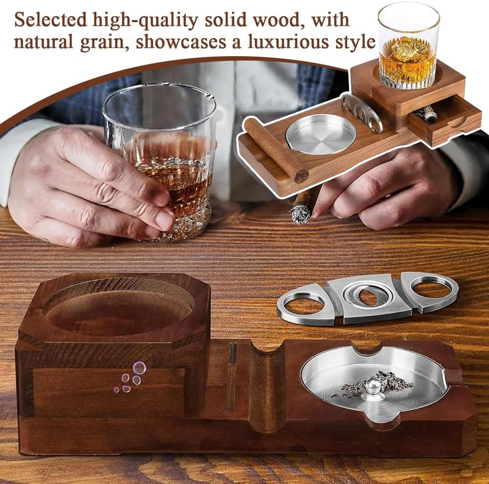 Wooden Cigar Ashtray,Ash Tray, Snow Eggplant Ashtray,Creative Ashtray,For outside Patio Holder Cigar Tray,Creative Ashtray with Drawer,Cup Holder image number 2