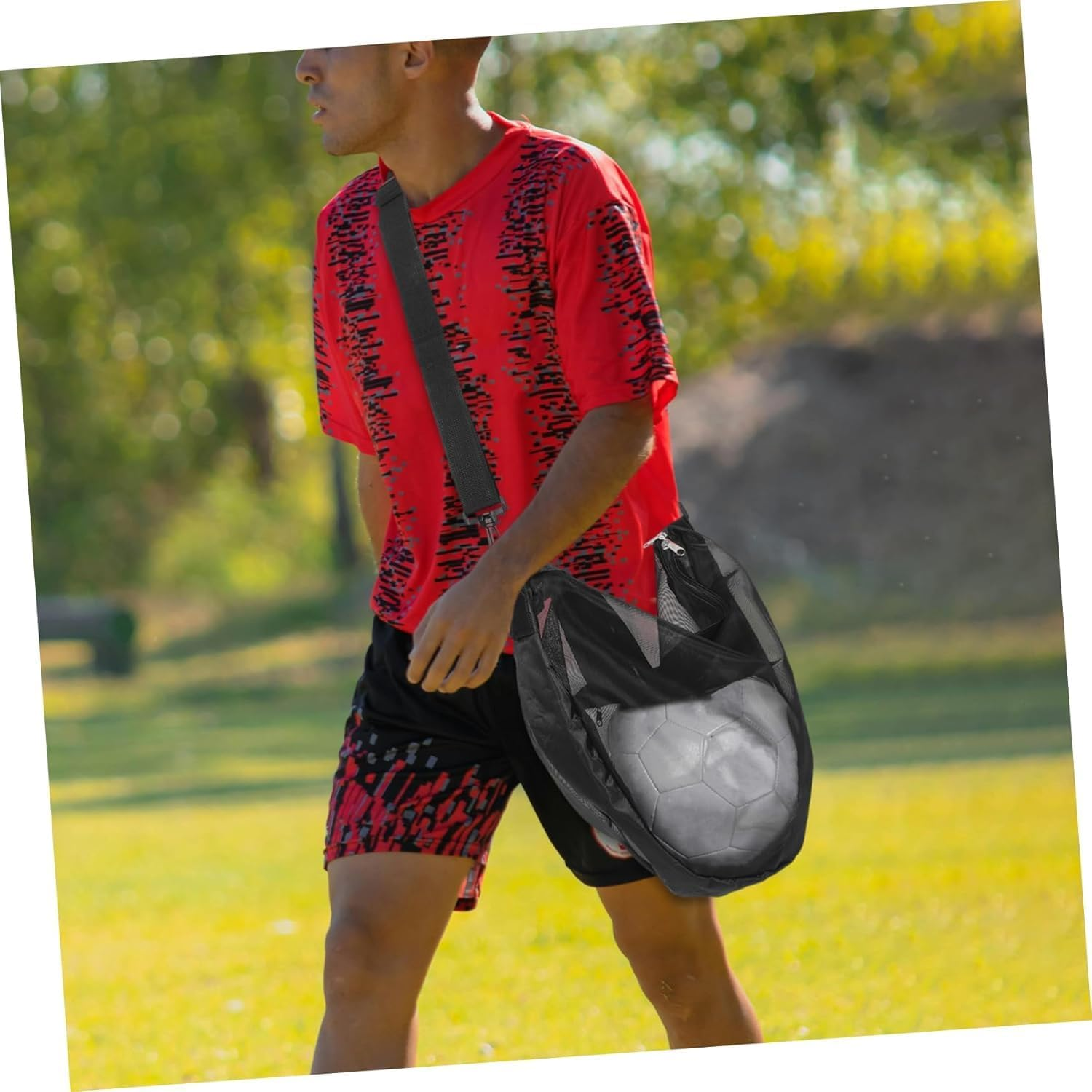 Mesh Basketball Shoulder Bag, 1Pc Single Ball Carrier, Crossbody Sports Bag, Crossbody Single Mesh Shoulder Ball Carrier image number 2