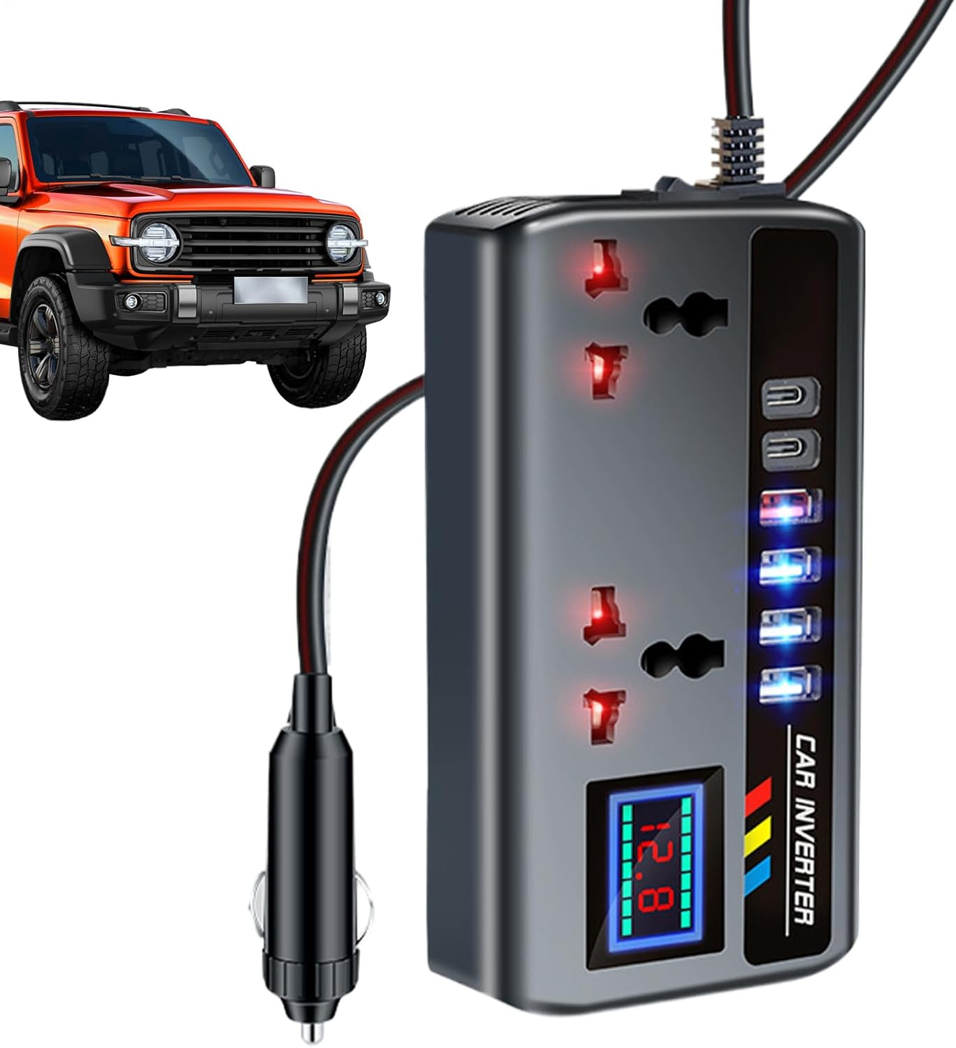 Inverter 12V to 240V, 200W Car Voltage Converter Transformer 240V 230V with 3-Pin Socket & 4 USB Ports for - 12V/24V 220V Outlet Adapter 2 AC Output Multi-Functional 3 Plug Adults image number 5