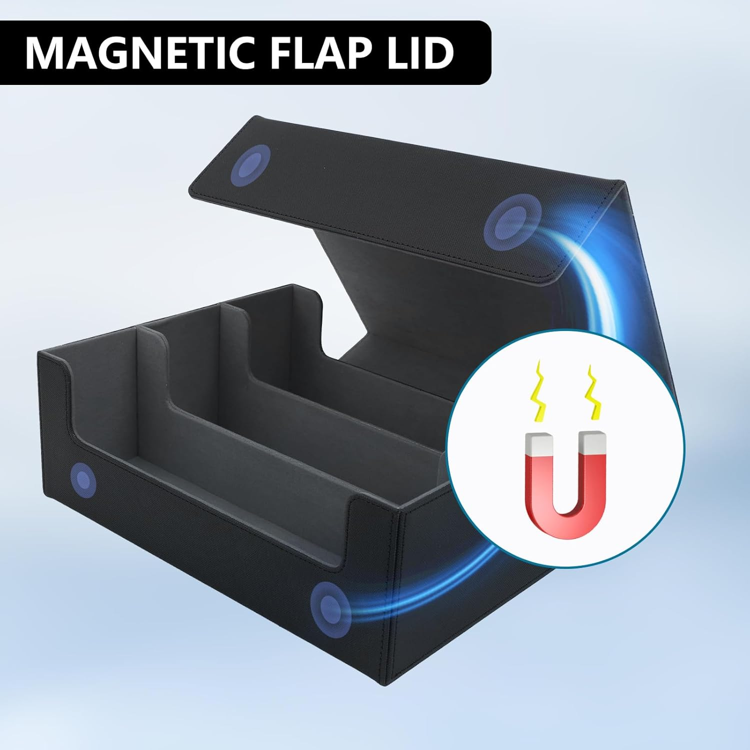 ZEMBSOYA Card Storage Box for Trading Cards, 1800+ PU Leather Collectible Card Deck Storage Case, Magnetic Closure Card Holder Fits for Magic Game Cards (Black) image number 2