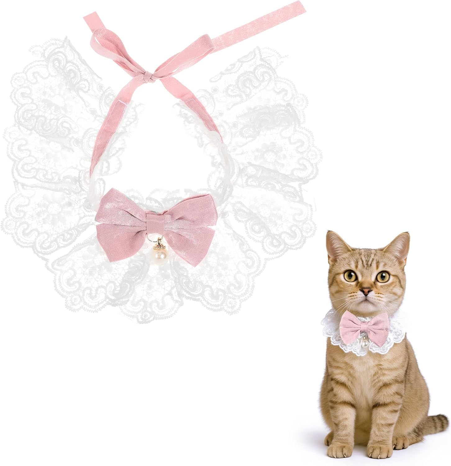 JCBCKJ Cute Cat Bow Collar Breakaway Floral Aesthetic Cats Bowtie Collar Bow Tie with Bell for Indoor Cats Kitten and Small Dogs Puppies (Pink, M (7-11Lbs)) image number 6