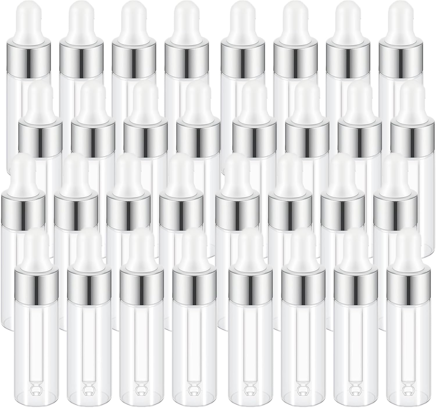 Easeen Sample Dropper Bottles, Mini Dropper Bottles with 2 Pcs Plastic Droppers for Traveling Essential Oils DIY Cosmetic Liquid Sample Perfume, Silver, 5ML-50PCS image number 5