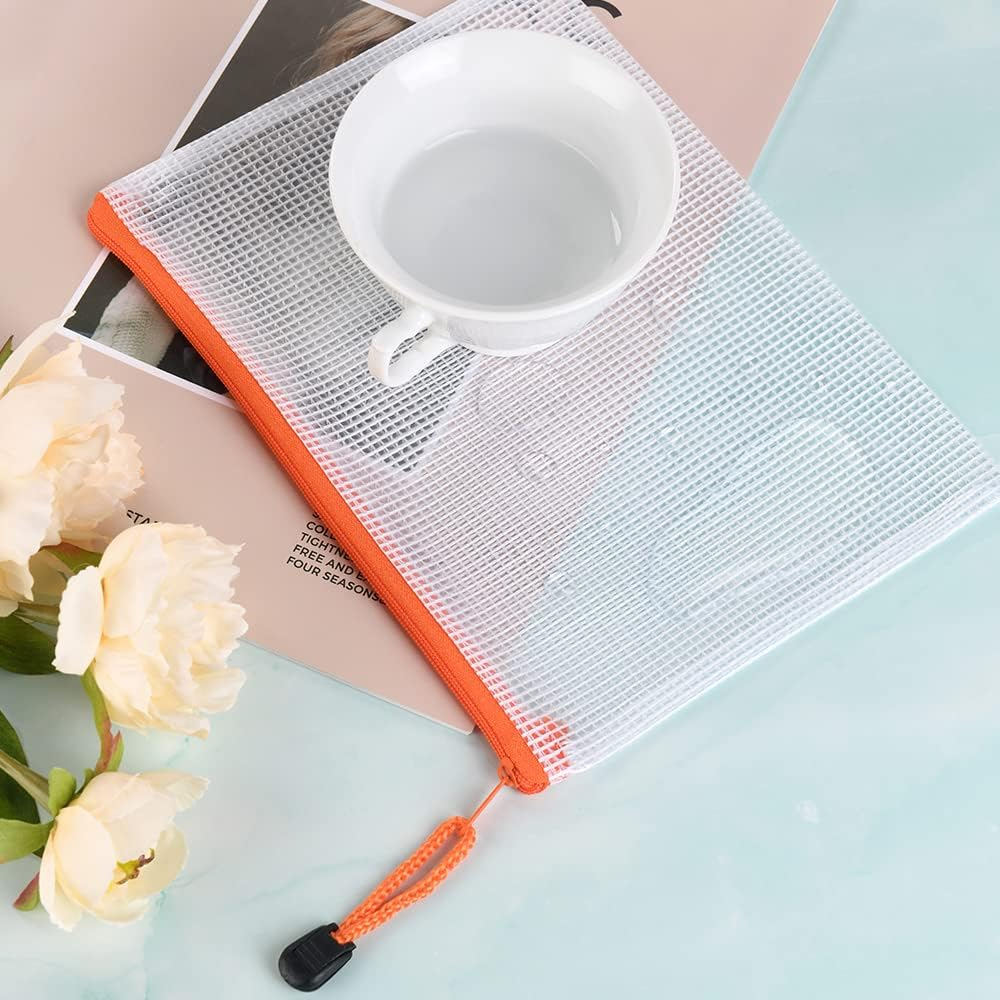 Vicloon Plastic Wallets A5, 10Pcs Zip Lock Bags Mesh Document Wallet Document Folders Plastic Pockets Zipper File Wallet for School Office Homework Storage Bags Travel image number 4