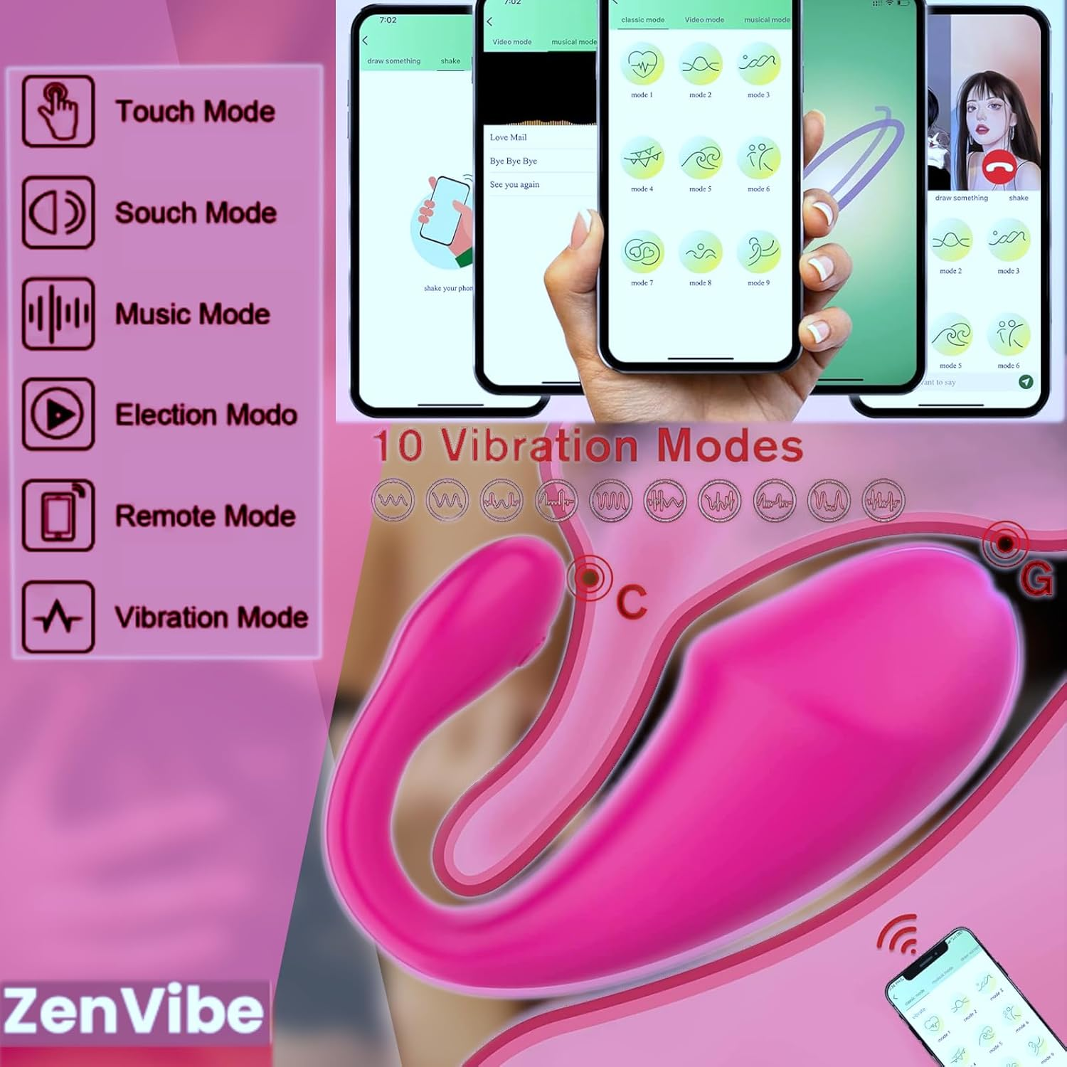 Zenvibe Rabbit Vibrator Sex Toy Women Bluetooth App Control Wearable Couple with 10 Vibrations Long Distance Rechargeable Waterproof Vibrator Clitoris Stimulator Erotic Massager Wearable Panty Device, Discreet, Quiet and Fun image number 6