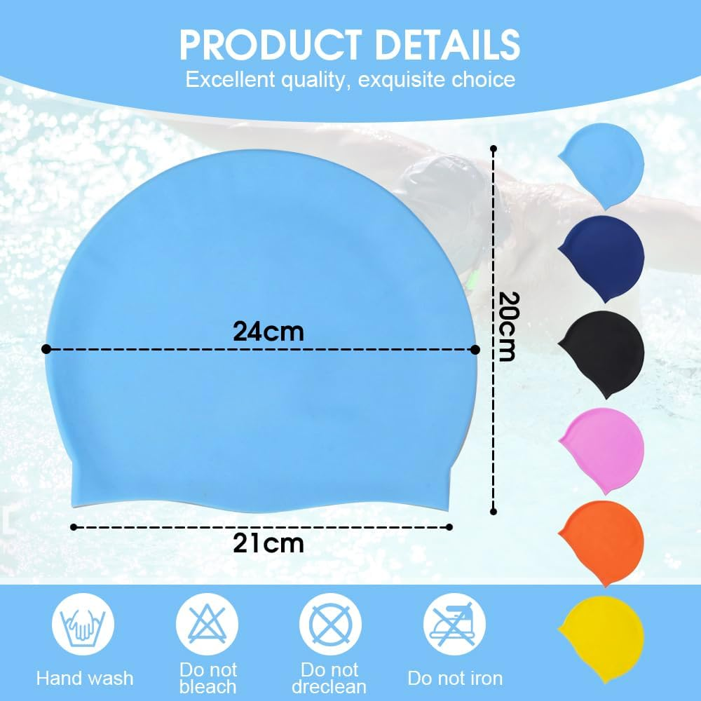 Chamgeco 3PCS Silicone Swim Cap, Unisex Adult Waterproof Bathing Pool Swimming Hat, Stretchable Durable Non-Slip Swimming Pool Cap Shower Caps, Elastic Swimming Cap - 3Pcs (Black+Dark Blue+Light Blue) image number 4