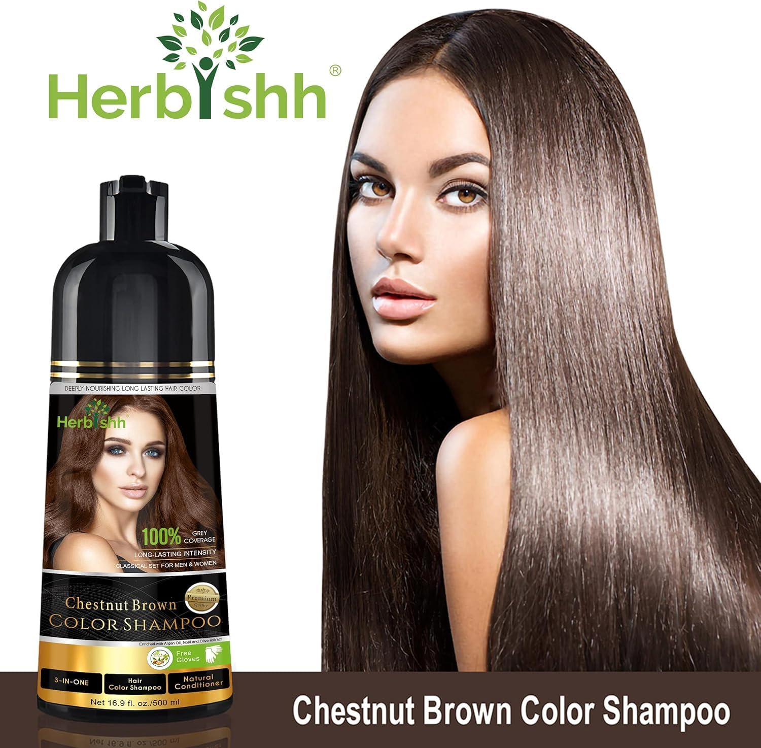 Herbishh Pack of 5 Hair Color Shampoo for Gray Hair &ndash; Natural Hair Dye Shampoo &ndash; Colors Hair in Minutes &ndash; Long Lasting&ndash;500 Ml &ndash; 3-In-1 Hair Color &ndash; Ammonia-Free (Chestnut Brown) image number 5