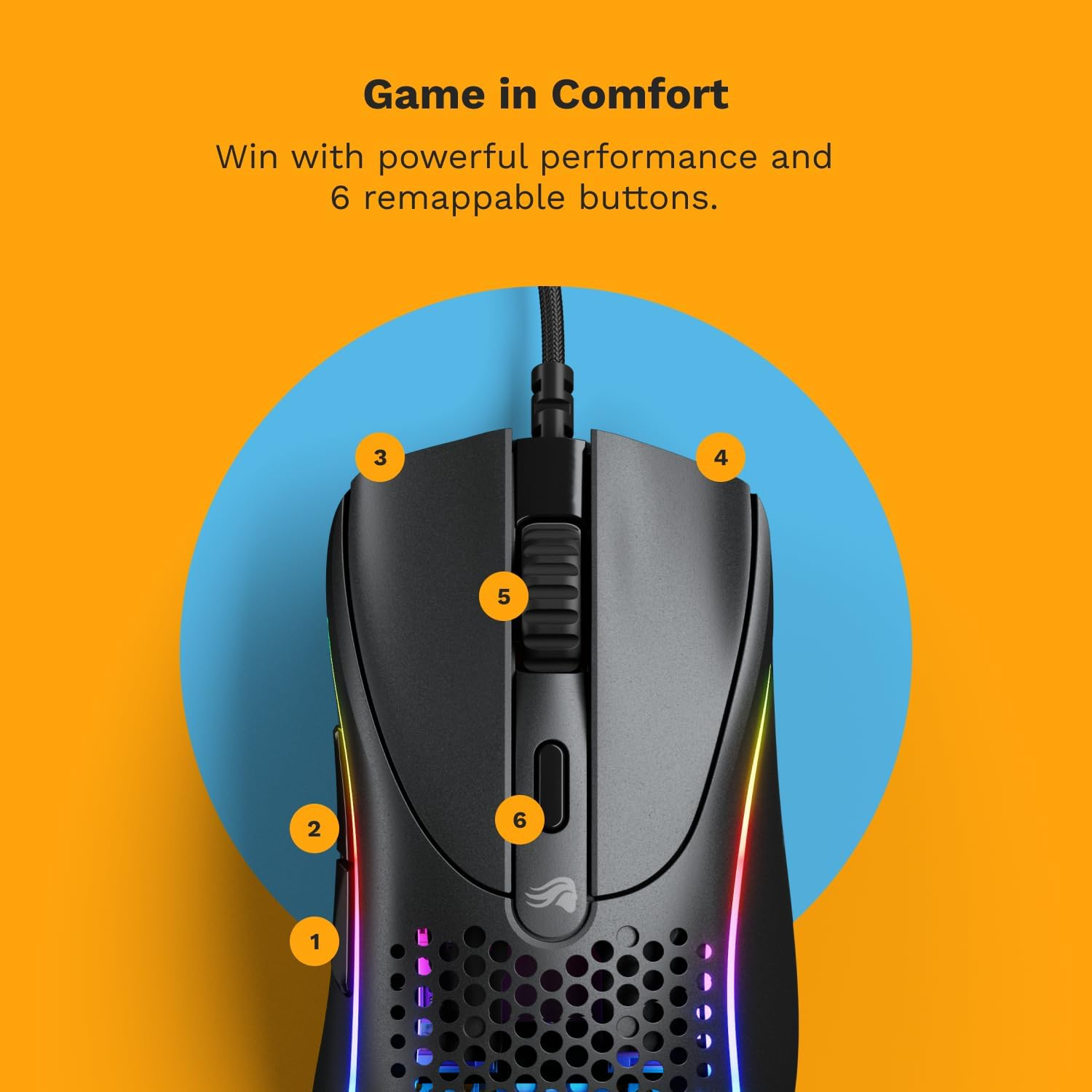 Glorious Gaming - Model D 2: Wired Ergonomic Mouse, Superlight 58G, 26K Optical Sensor, 6 Programmable Buttons, 80 Million Click Lifecycle, FPS, MMO, MOBA, Battle Royale (Black) image number 6