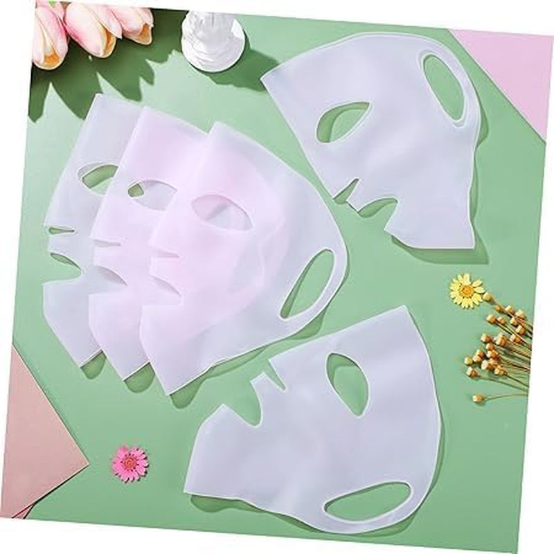 5 Pcs Reusable Silicone Face Mask Covers - Soft Stretchy Moisturizing Masks with Nose/Mouth/Glasses Openings, Prevent Evaporation for Beauty Spa Salon & Family image number 4