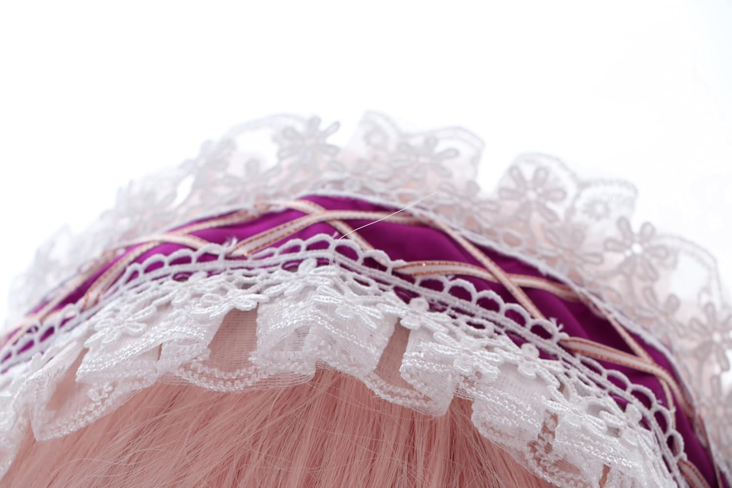 C-09-2 Burgundy Purple White Maid Lolita Satin Lace Ruffle Headband with Bow Gothic Hair Accessories Headband Hair Accessory