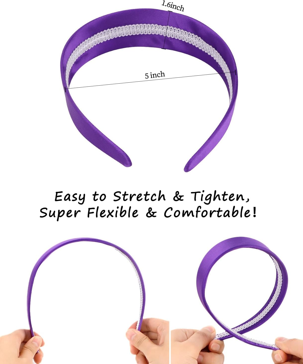 Wecoe Dark Purple Headband 1.6 Inch Wide Silk Satin Headband Women Non Slip Fashion Plain Head Band Solid Hair Band DIY Holiday Hair Accessories for Women Girls Diademas Para Mujer Gifts image number 3