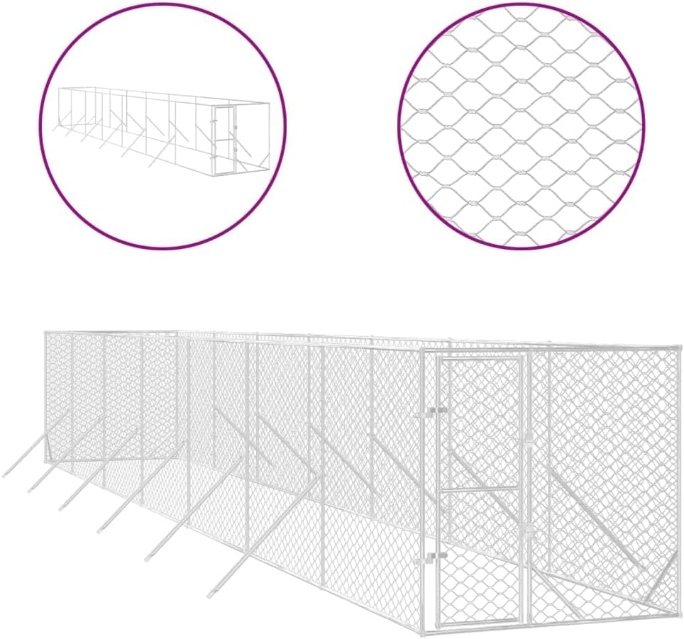 Outdoor Dog Kennel Silver 2X14X2 M Galvanised Steel Pet Shelter Large Yard image number 3