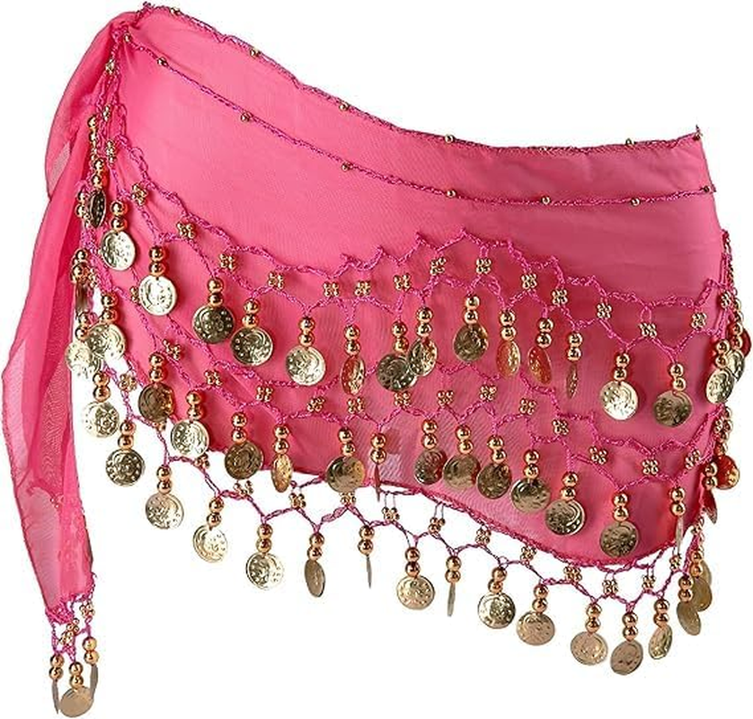 Dingllidinghong Belly Dance Hip Scarf,Belly Dancing Skirt with 128 Gold Coins,Belt Scarf Skirtfor Dance for Yoga Class