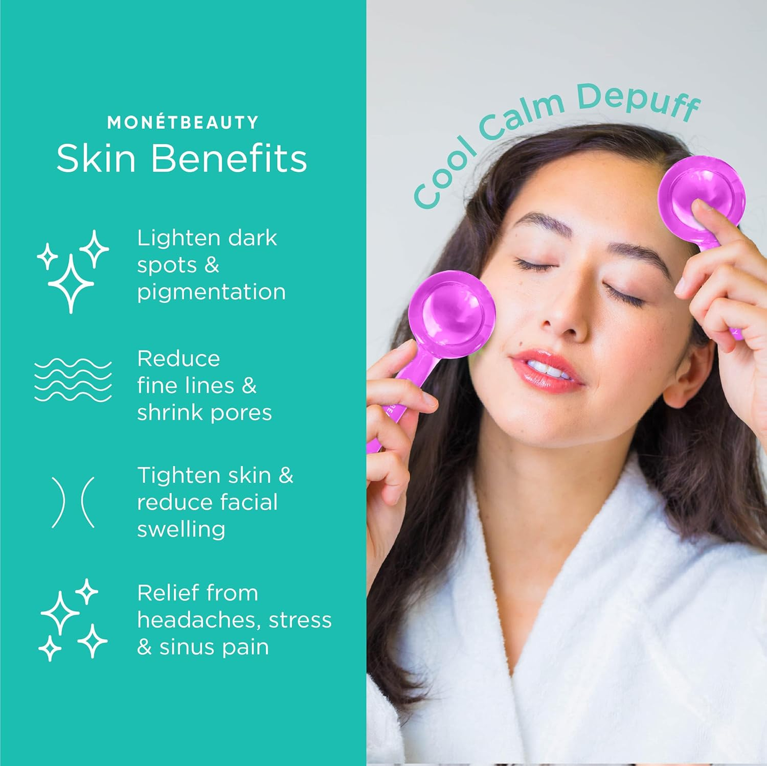 Mon&eacute;tbeauty Ice Globes for Facials, Freezer Safe and Highly Effective Facial Globes for Daily Beauty Routines, Tighten Skin, Reduce Puffiness and Headaches and Enhance Circulation (Purple) - Pink image number 4