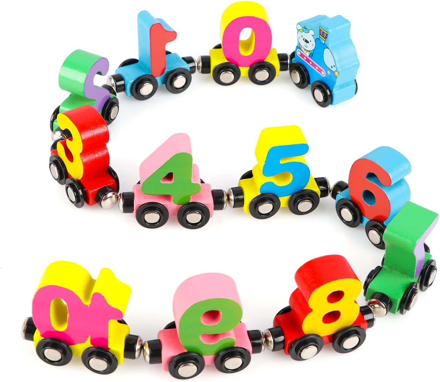 12 PCS Wooden Magnetic Number Train Set with Engine Cars for Toddlers Boys and Girls, Compatible with Major Brands Tracks image number 6