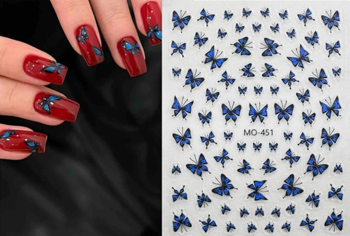 Nail Art Stickers Self-Adhesive Design, Butterfly & Bow Stickers for Nail Decoration - Set of 5 Sheets with Tweezers - Geiwogwc image number 6