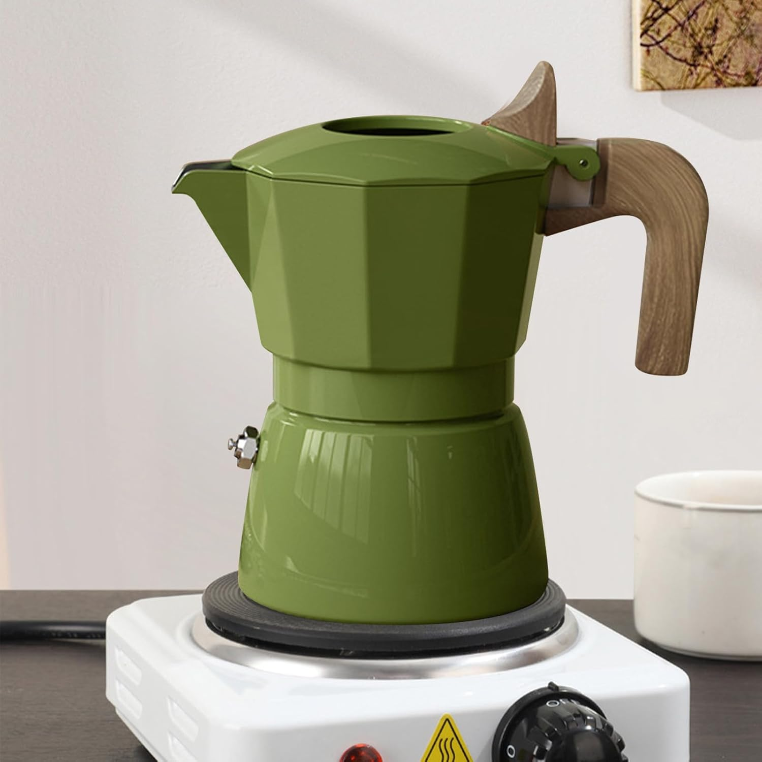 NOENNULL Stovetop Espresso Maker, Stove Top Espresso Coffee Maker Espresso Pot for Italian Coffee Maker, Camping Coffee Pot (Green) image number 4