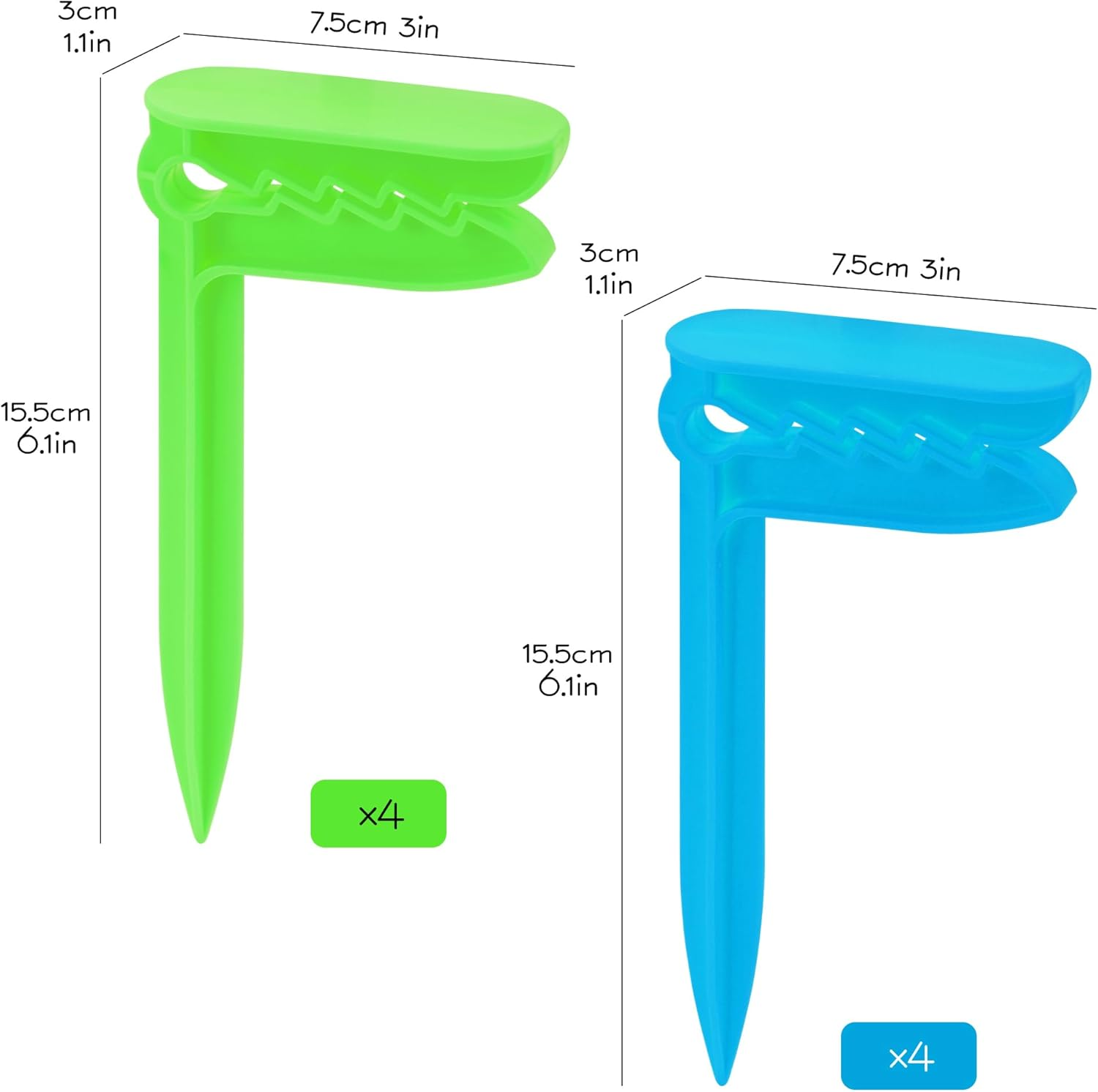 SHIDOW Beach Stakes, Outdoor Towel Anchor Stakes Picnic Mat Clips, Clamps Picnic Blanket Holders, Towel Sand Spikes, Beach Accessories for Vacation (8 PCS Green, Water Blue) image number 1