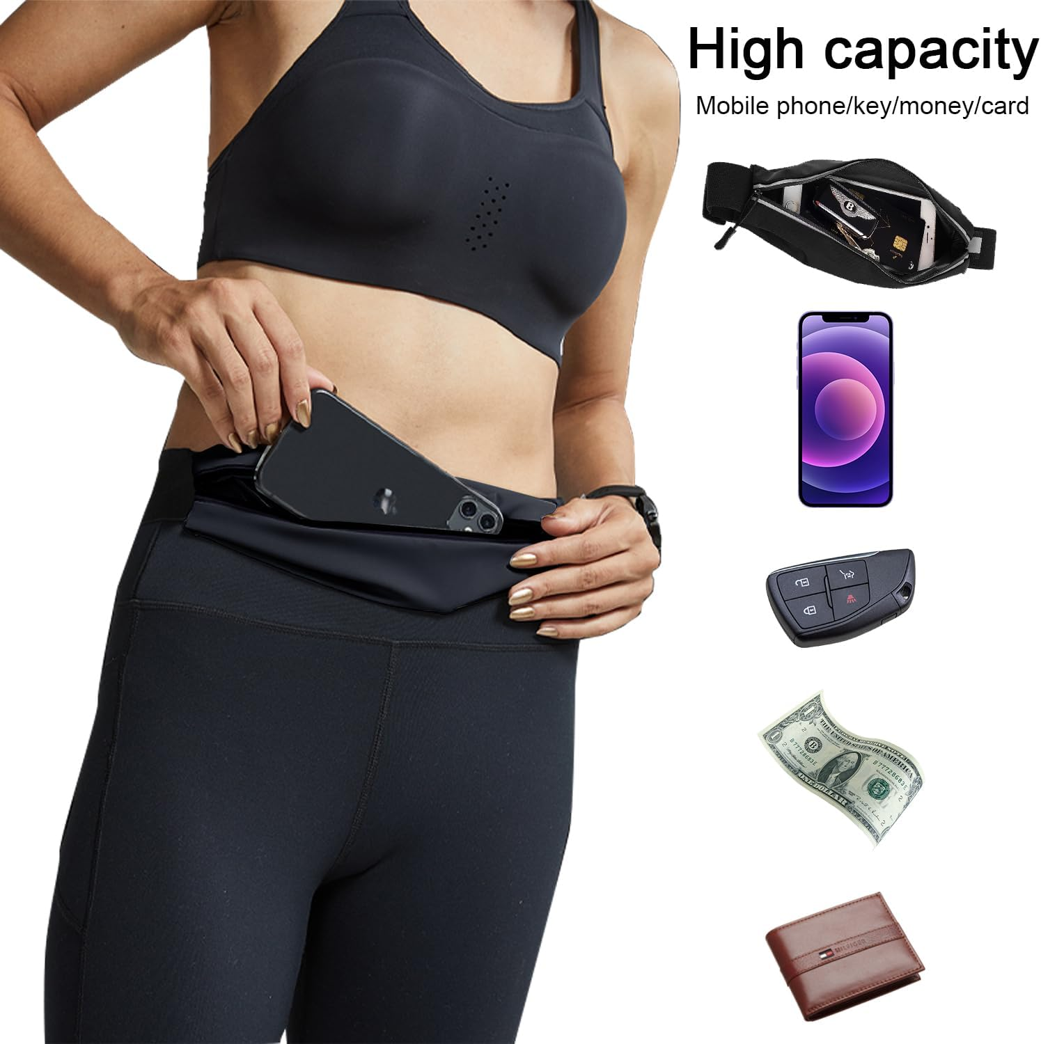 Slim Running Belt, Waist Packs Runner, Fanny Pack for Women Men, Reflective Runner Pouch Belt, Running Phone Belt with Waterproof, Adjustable Waistband, Workout Fanny Pack for Running, Hiking, Cycling image number 6