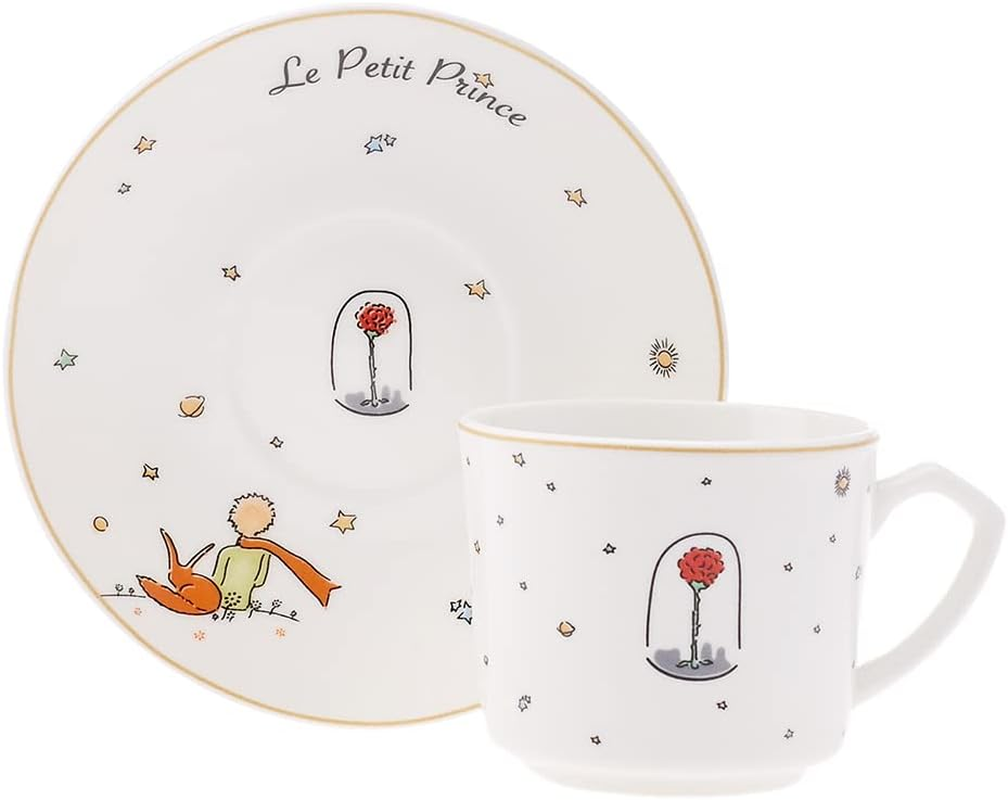 KARACA Porcelain Coffee Cups with Handle for Hot Beverages the Little Prince Cup and Saucer Set of 12 for 6 Perc. 3 Fl Oz (80 Ml) Teacup for Cappuccino Latte Cocoa Milk Tea