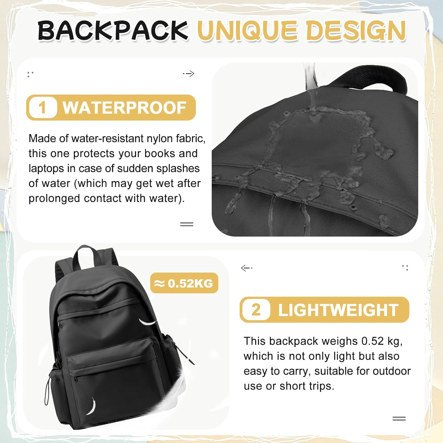 Pakembl School Backpack Womens Causal Travel School Bags 14 Inch Laptop Backpack for Teenage Girls Lightweight Rucksack Water Resistant Bookbag College Boys Men Work Daypack - A5-Black image number 4