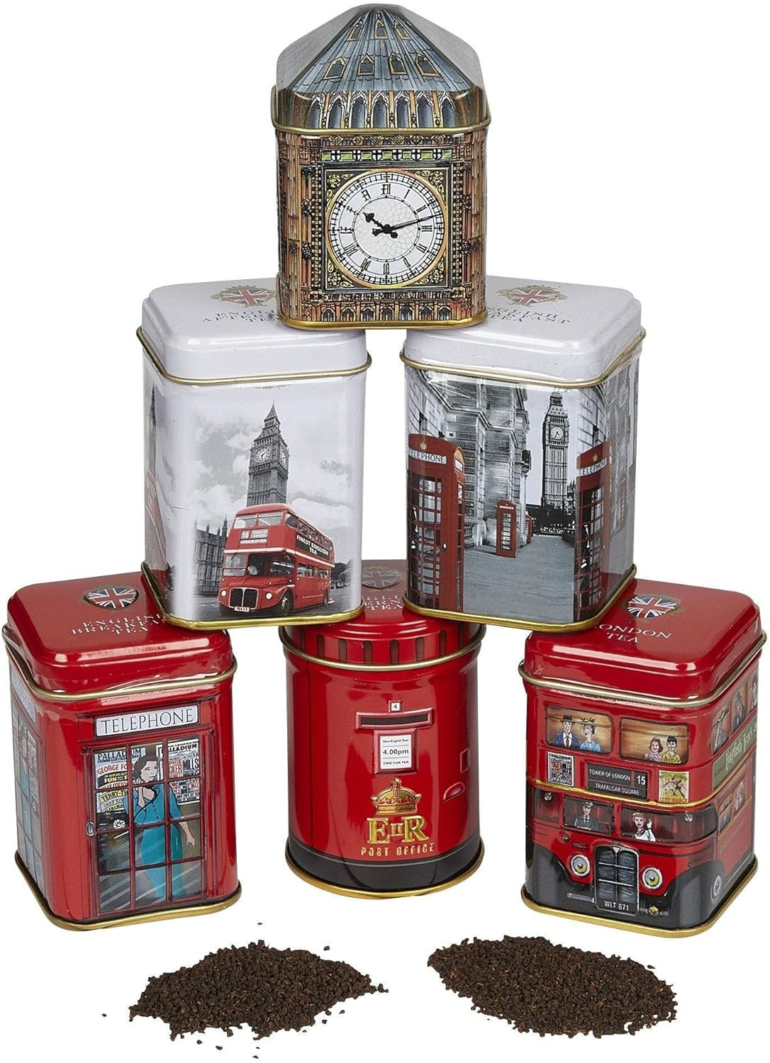 Iconic London Sights 6X Tea Tins with Fine English Breakfast Loose Leaf Tea, British Souvenir, Big Ben, UK Foods image number 1